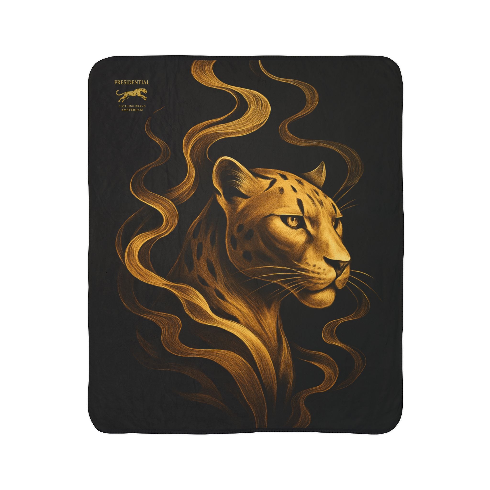 Leopard Flame Fleece Sherpa Blanket — Golden Wild Cat Cozy Throw