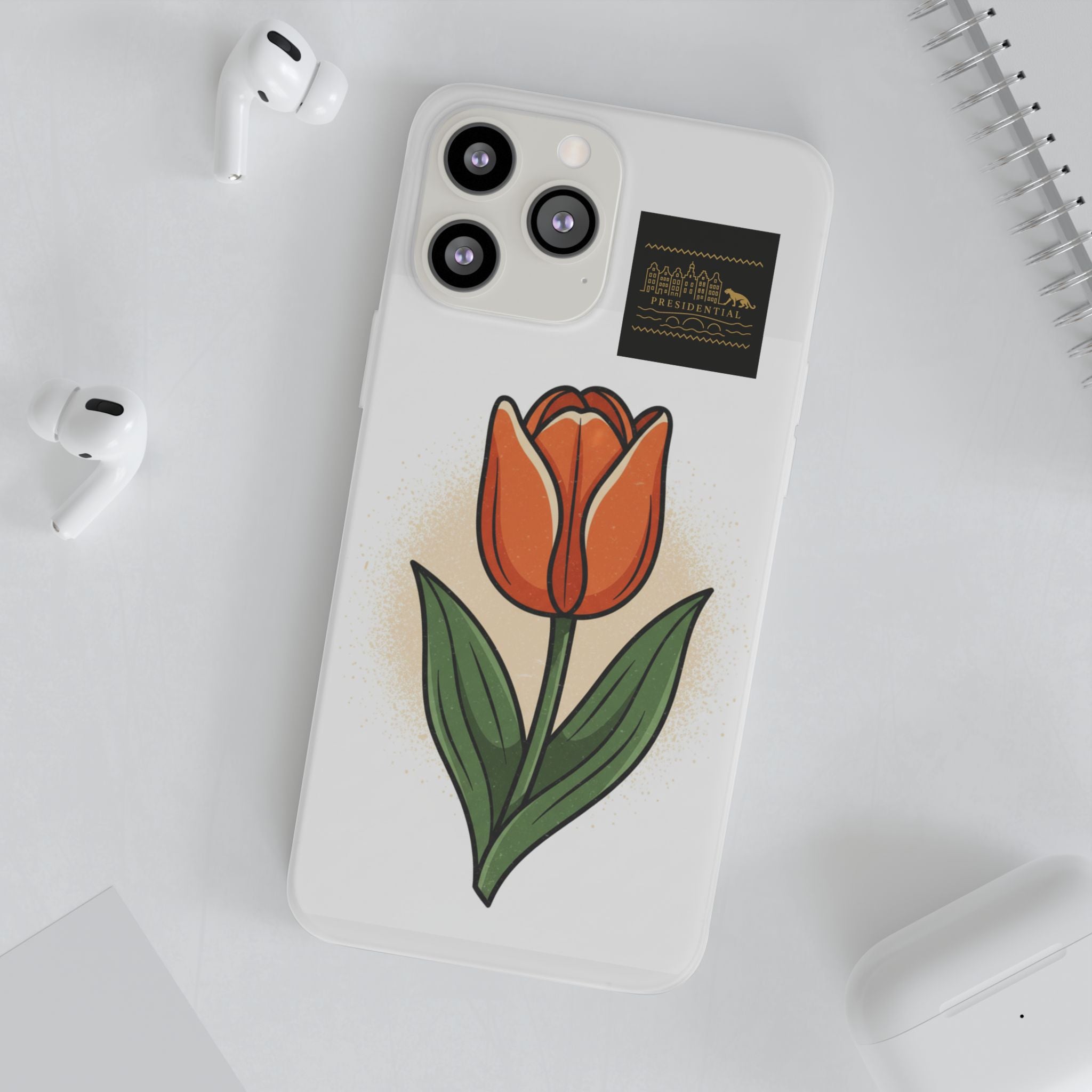 Orange Tulip Phone Case – Floral Flexi Case for Women, Spring Gift