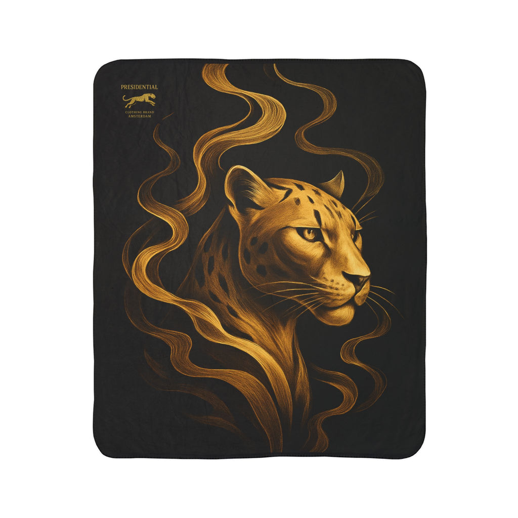 Leopard Flame Fleece Sherpa Blanket — Golden Wild Cat Cozy Throw