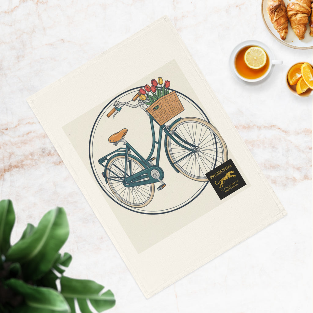 Vintage Bicycle with Tulips Cotton Tea Towel