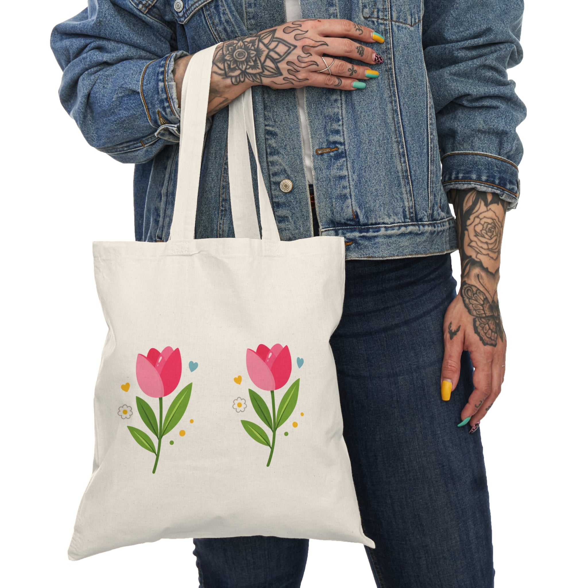 Floral Tulip Cotton Tote Bag — Cute Spring Market Bag