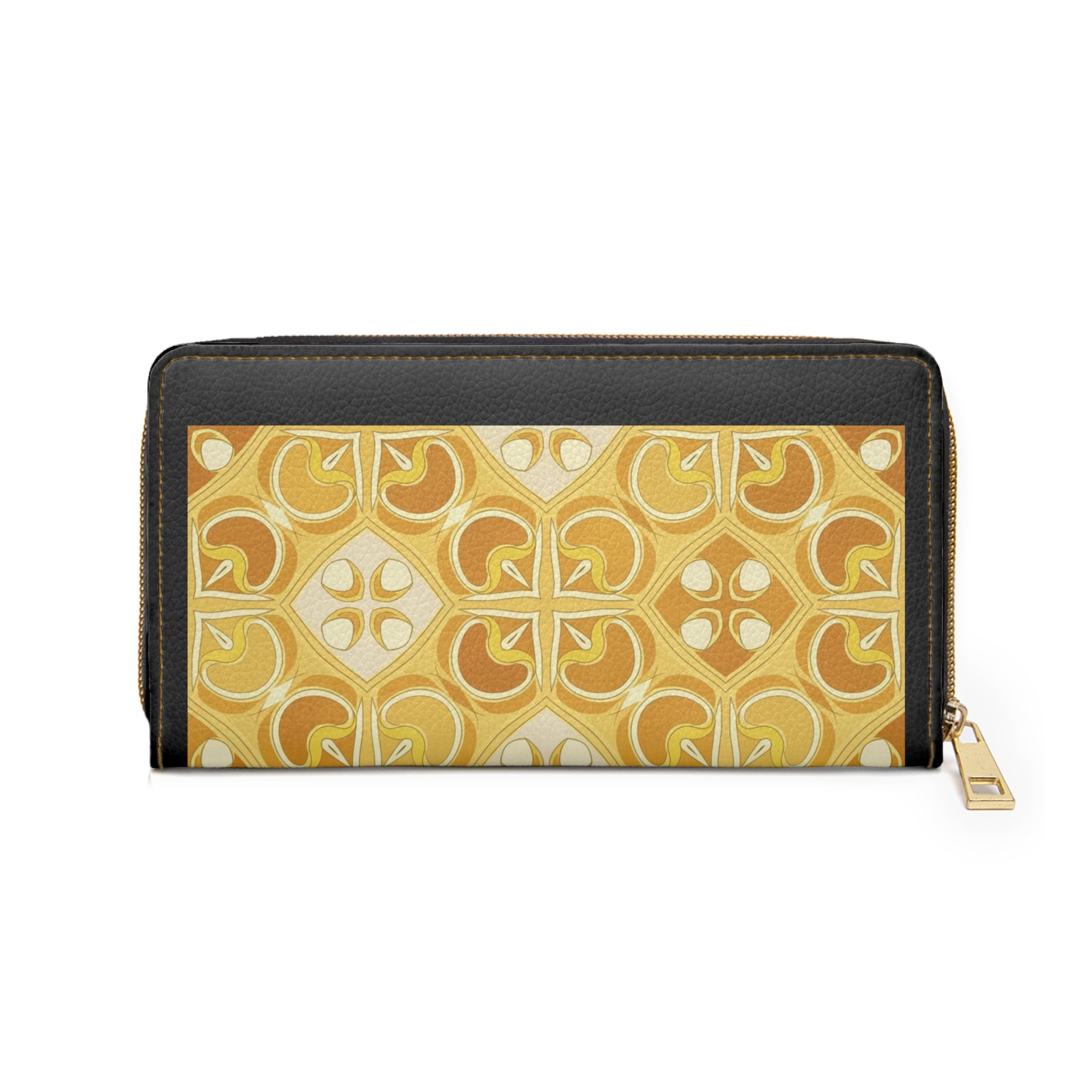 Retro Tile Zipper Wallet — Vintage Yellow Geometric Pattern
