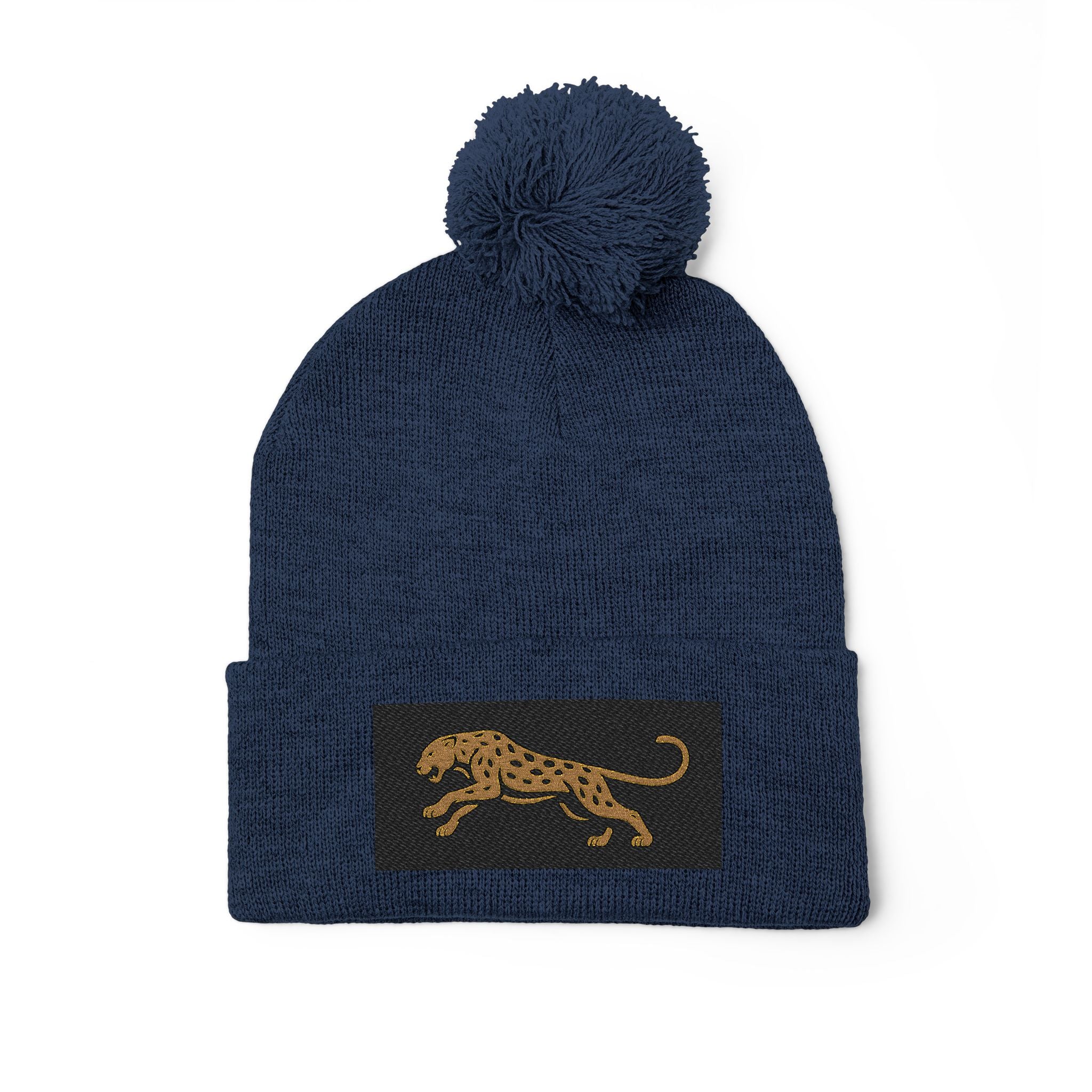 Embroidered Leopard Pom-Pom Knit Cap — Cozy Winter Beanie
