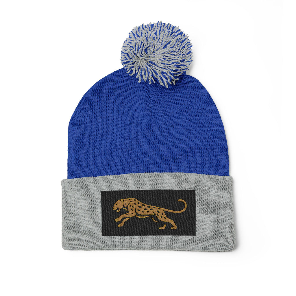 Embroidered Leopard Pom-Pom Knit Cap — Cozy Winter Beanie