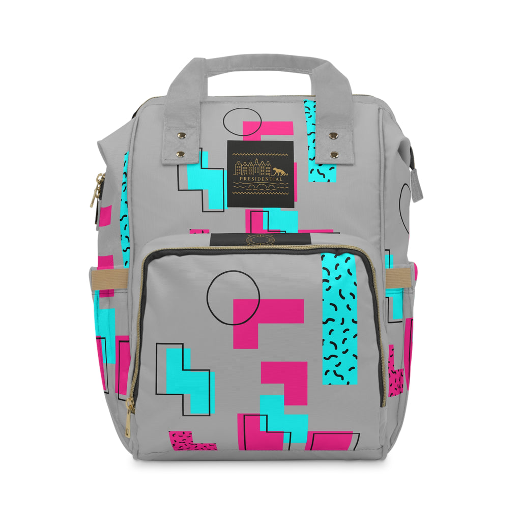 Geometric Neon Diaper Backpack — Multifunctional Baby Changing Bag