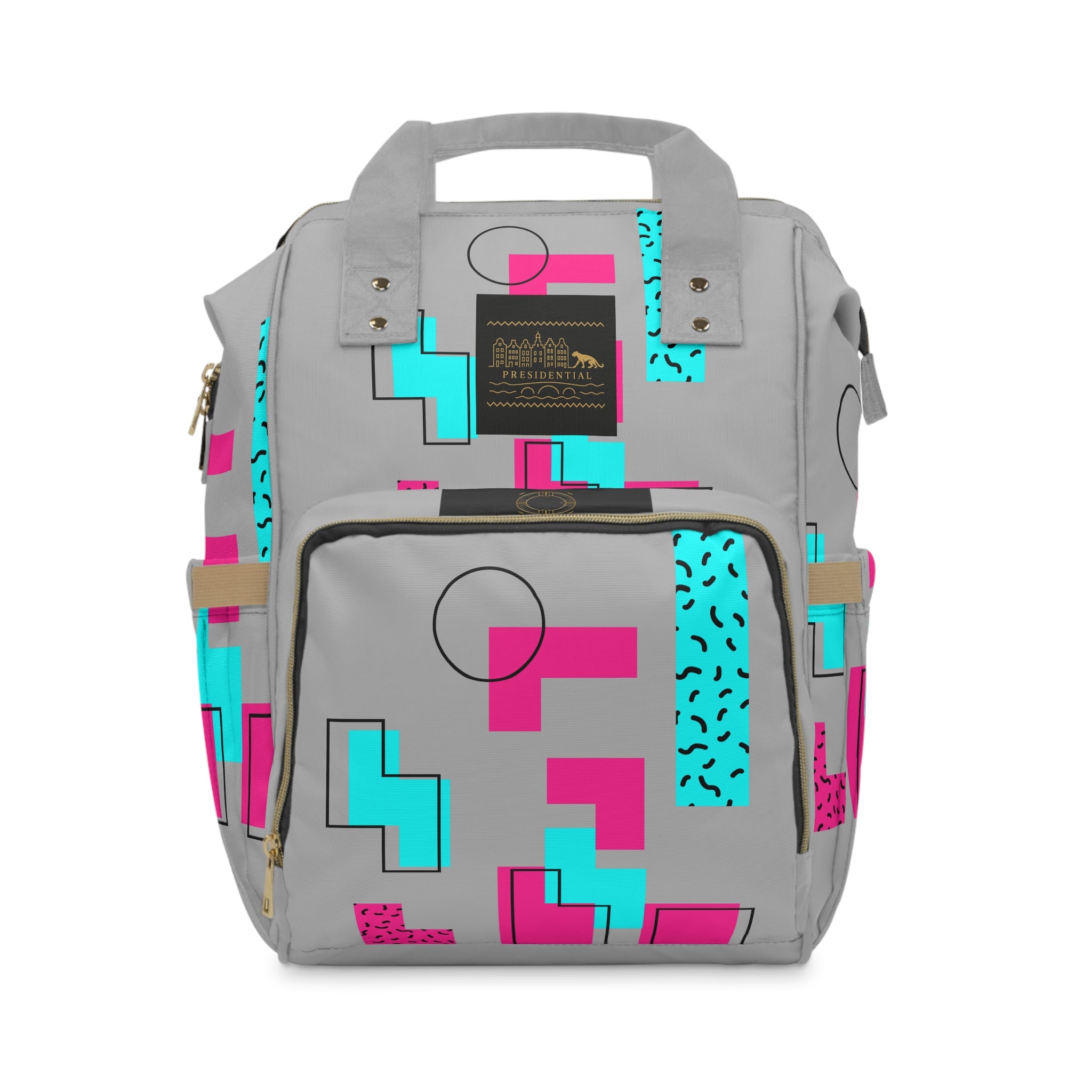 Geometric Neon Diaper Backpack — Multifunctional Baby Changing Bag
