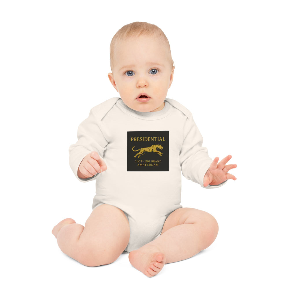 Baby Bodysuit — 'Presidential' Gold Leopard Organic Long-Sleeve Onesie