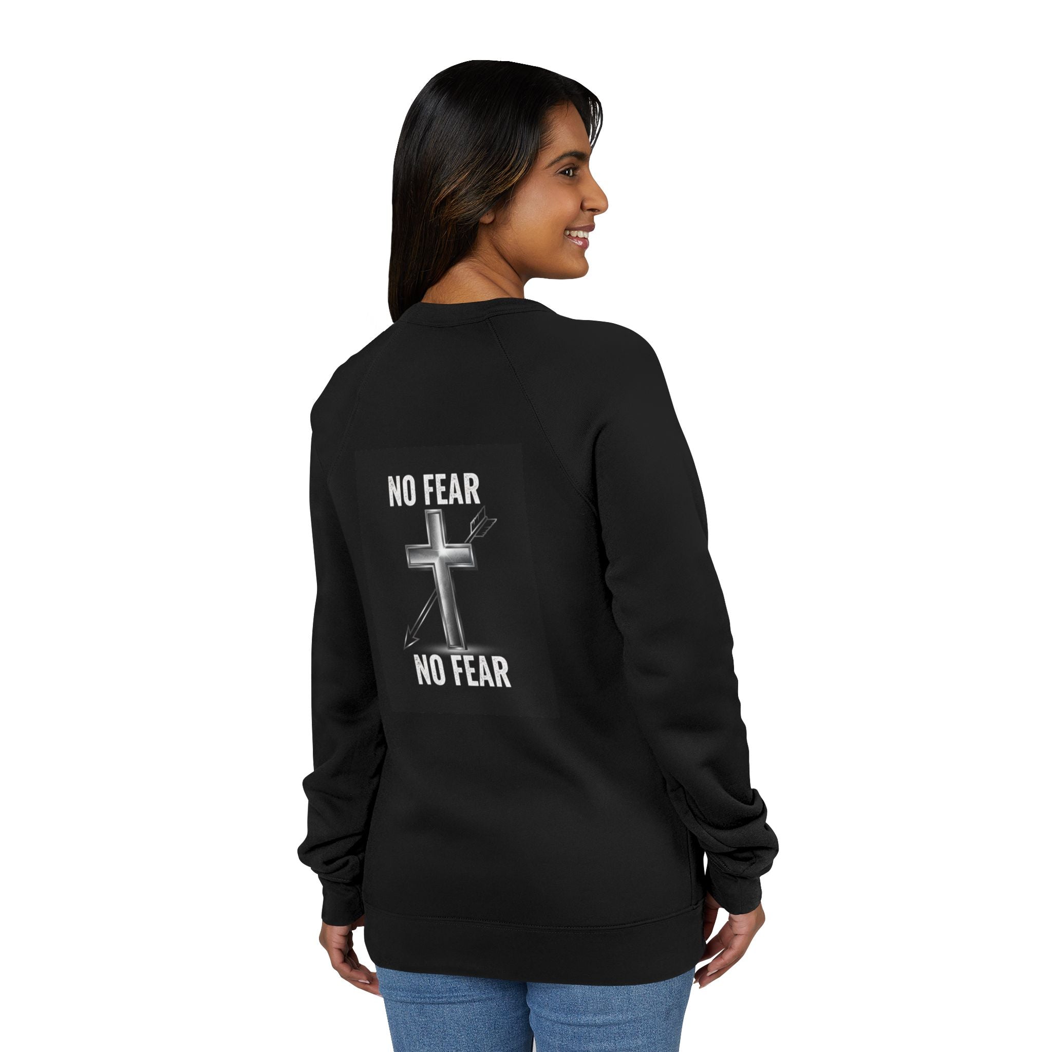 No Fear Cross Sweatshirt — Christian Faith Graphic Raglan
