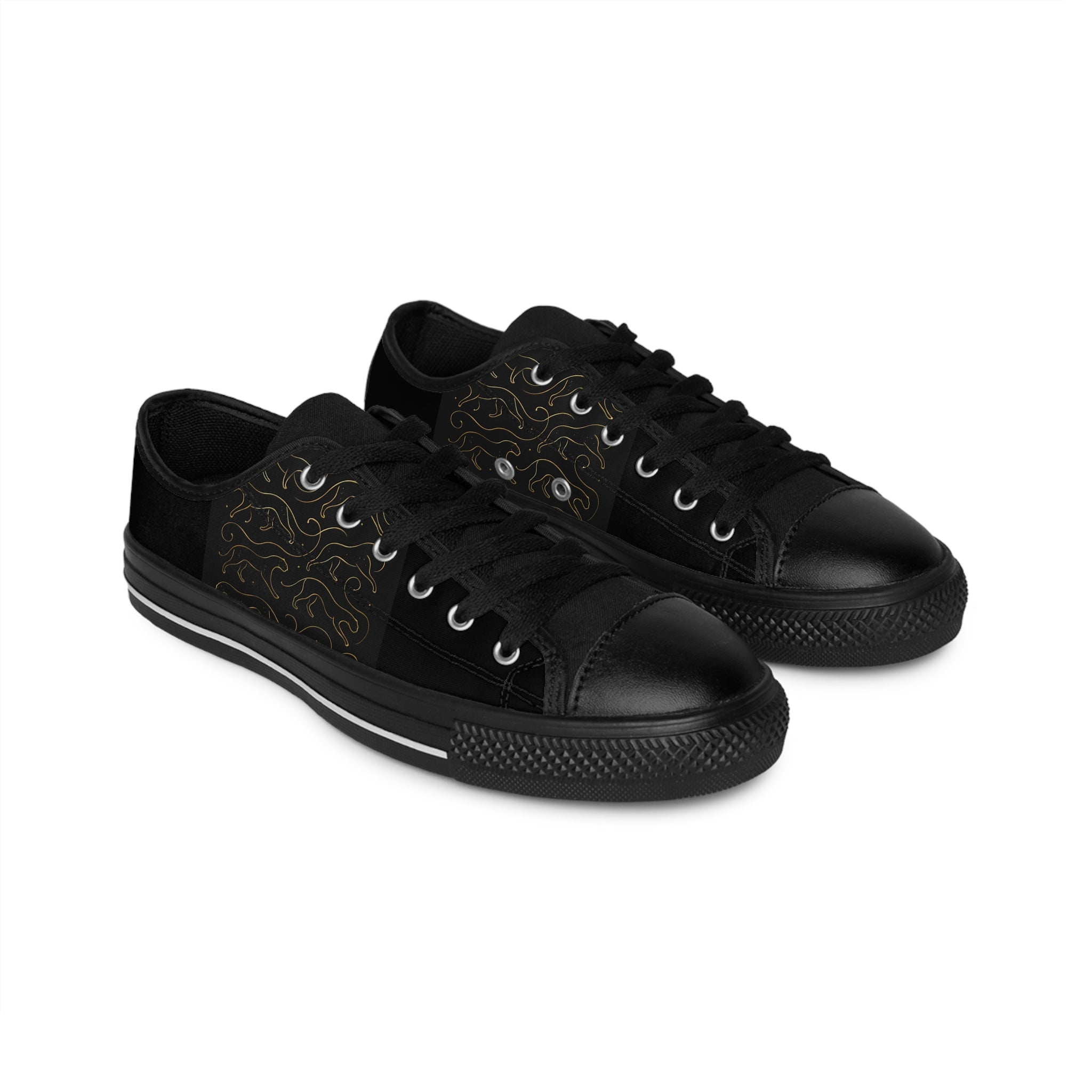 Black Floral Swirl Women's Sneakers — Casual Low-Top Canvas Shoes