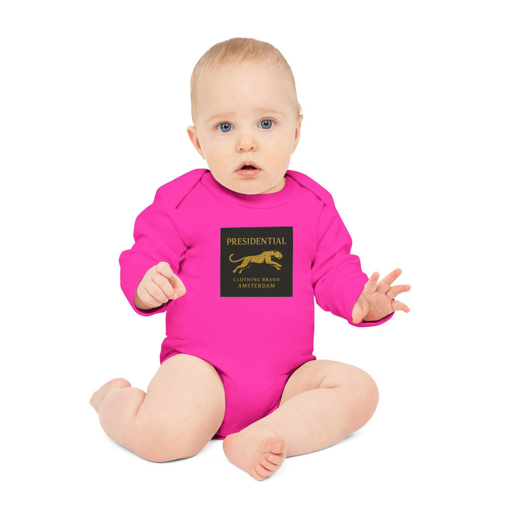 Baby Bodysuit — 'Presidential' Gold Leopard Organic Long-Sleeve Onesie