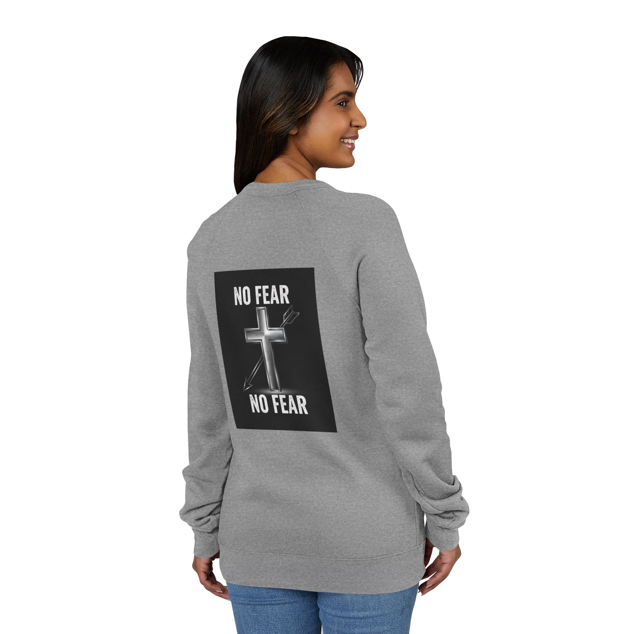 No Fear Cross Sweatshirt — Christian Faith Graphic Raglan