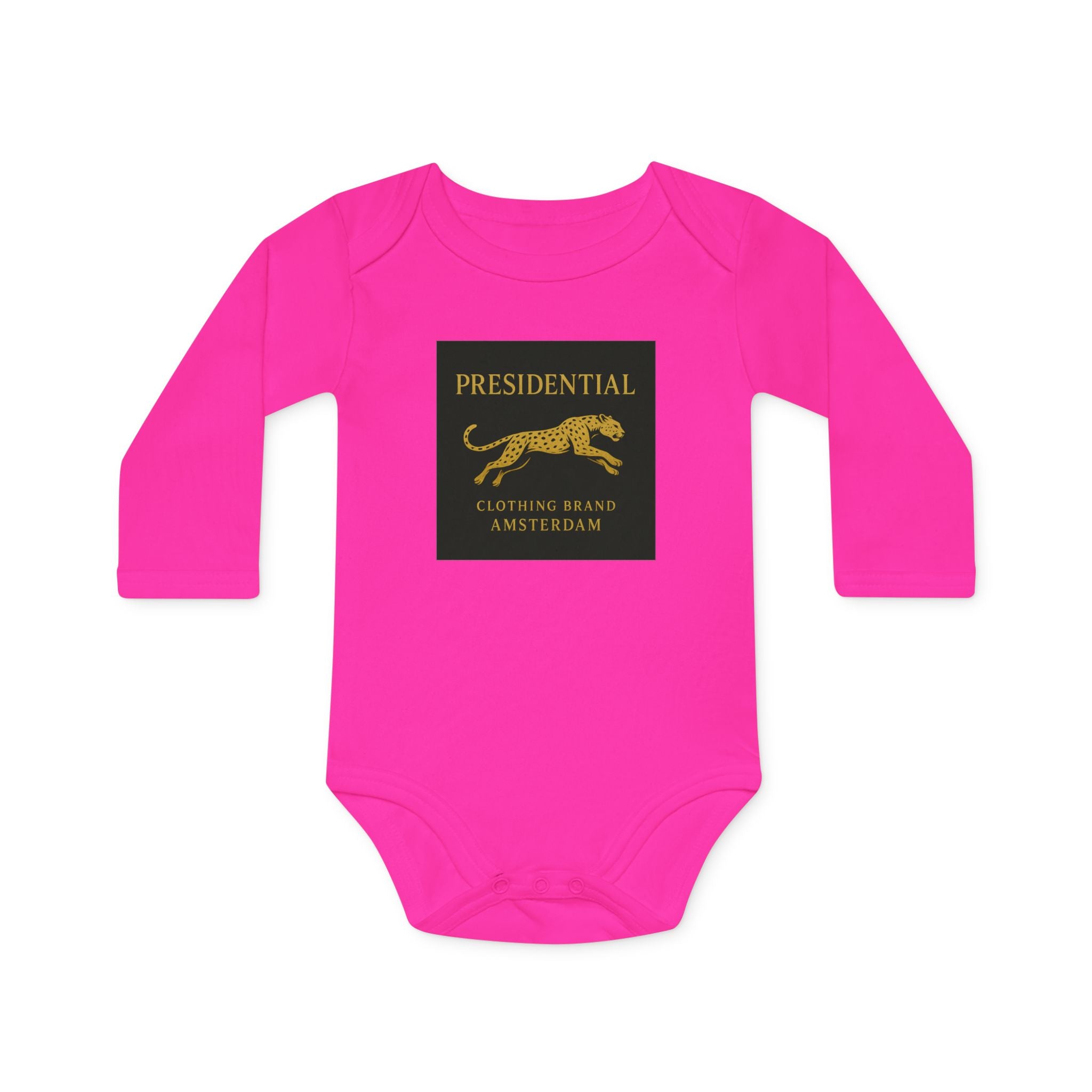 Baby Bodysuit — 'Presidential' Gold Leopard Organic Long-Sleeve Onesie