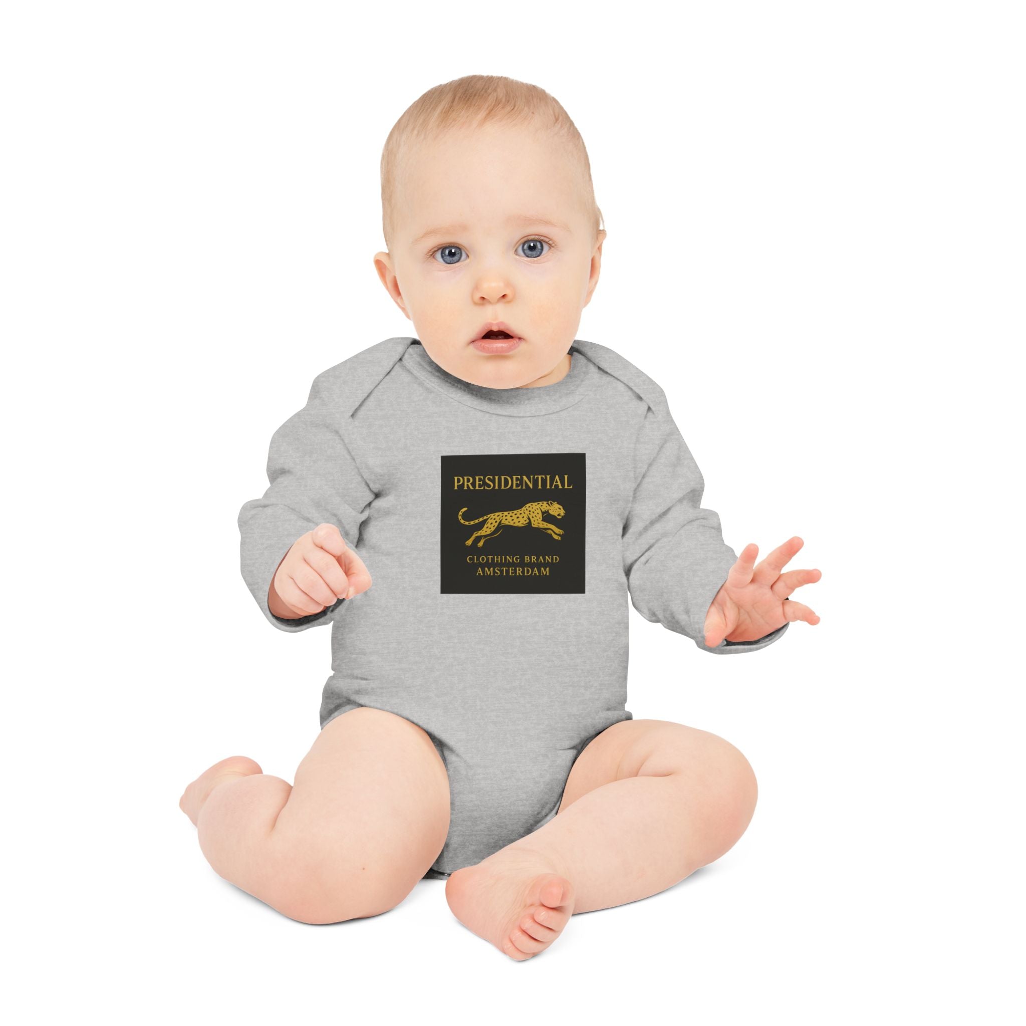 Baby Bodysuit — 'Presidential' Gold Leopard Organic Long-Sleeve Onesie