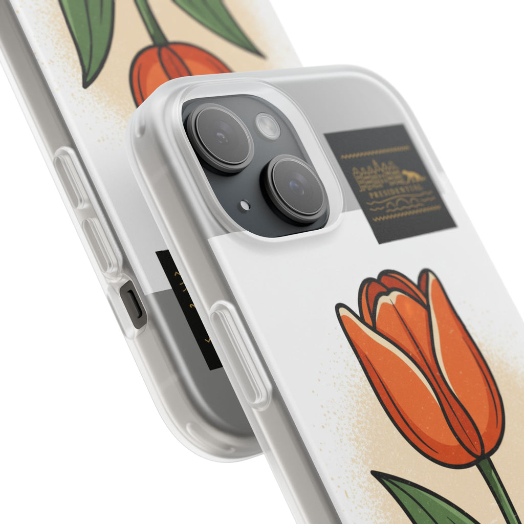 Orange Tulip Phone Case – Floral Flexi Case for Women, Spring Gift