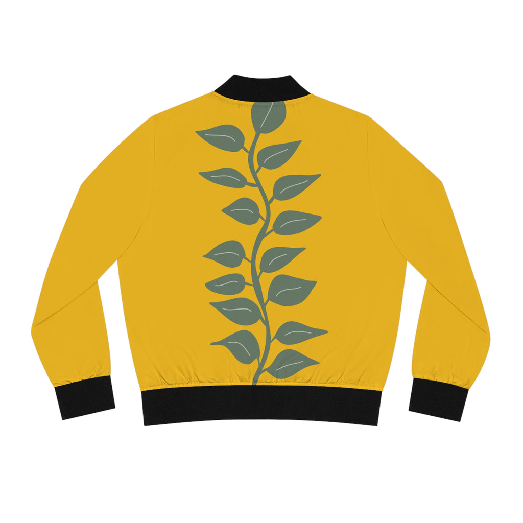 Floral Mustard Bomber Jacket — Women's Retro Flower Print