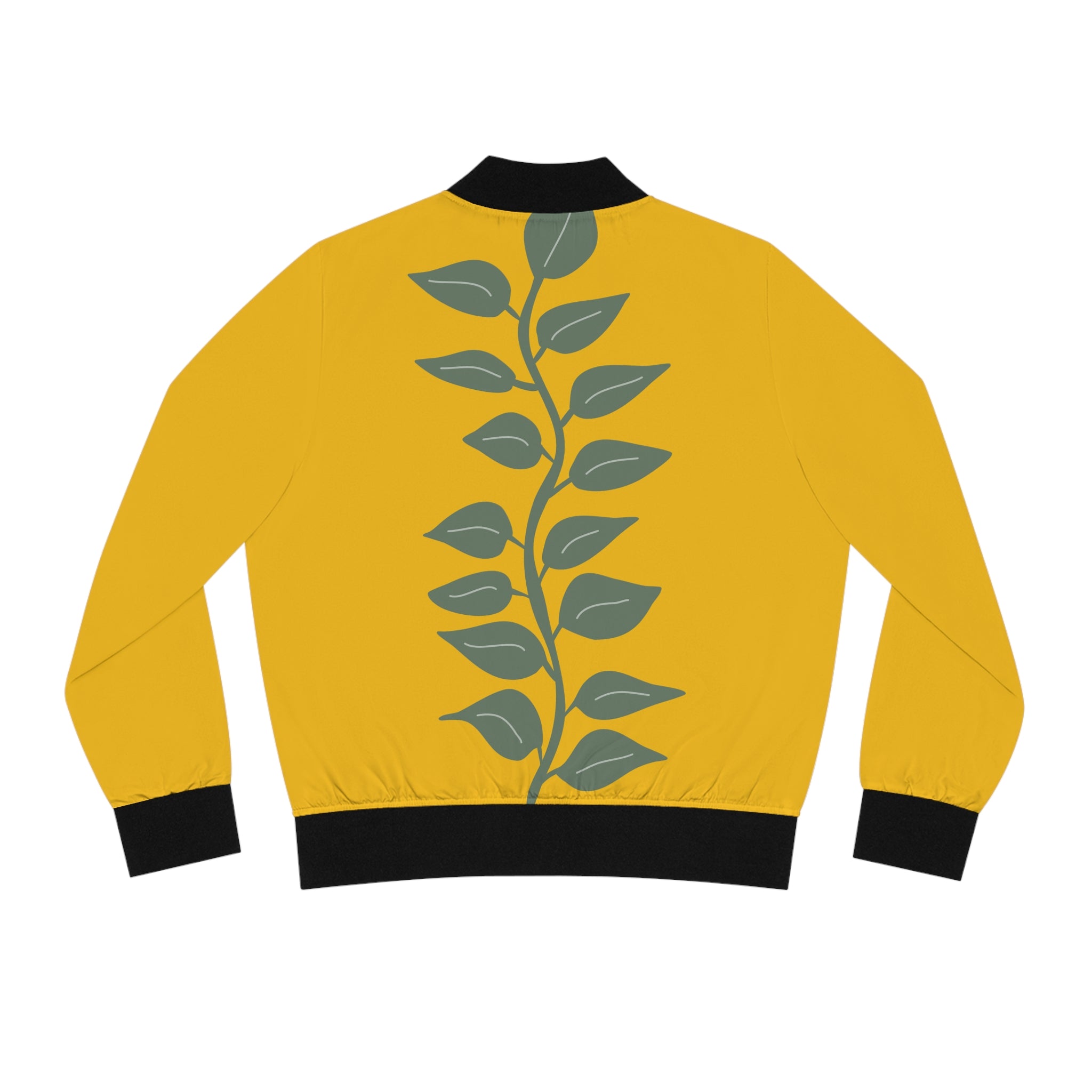 Floral Mustard Bomber Jacket — Women's Retro Flower Print