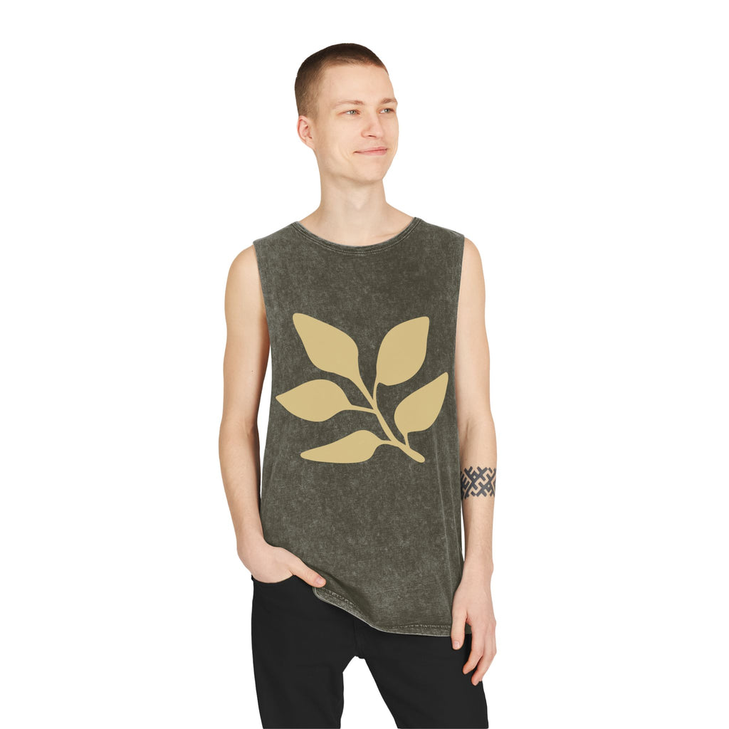 Stonewash Muscle Tank — Minimal Gold Leaf & Panther Graphic