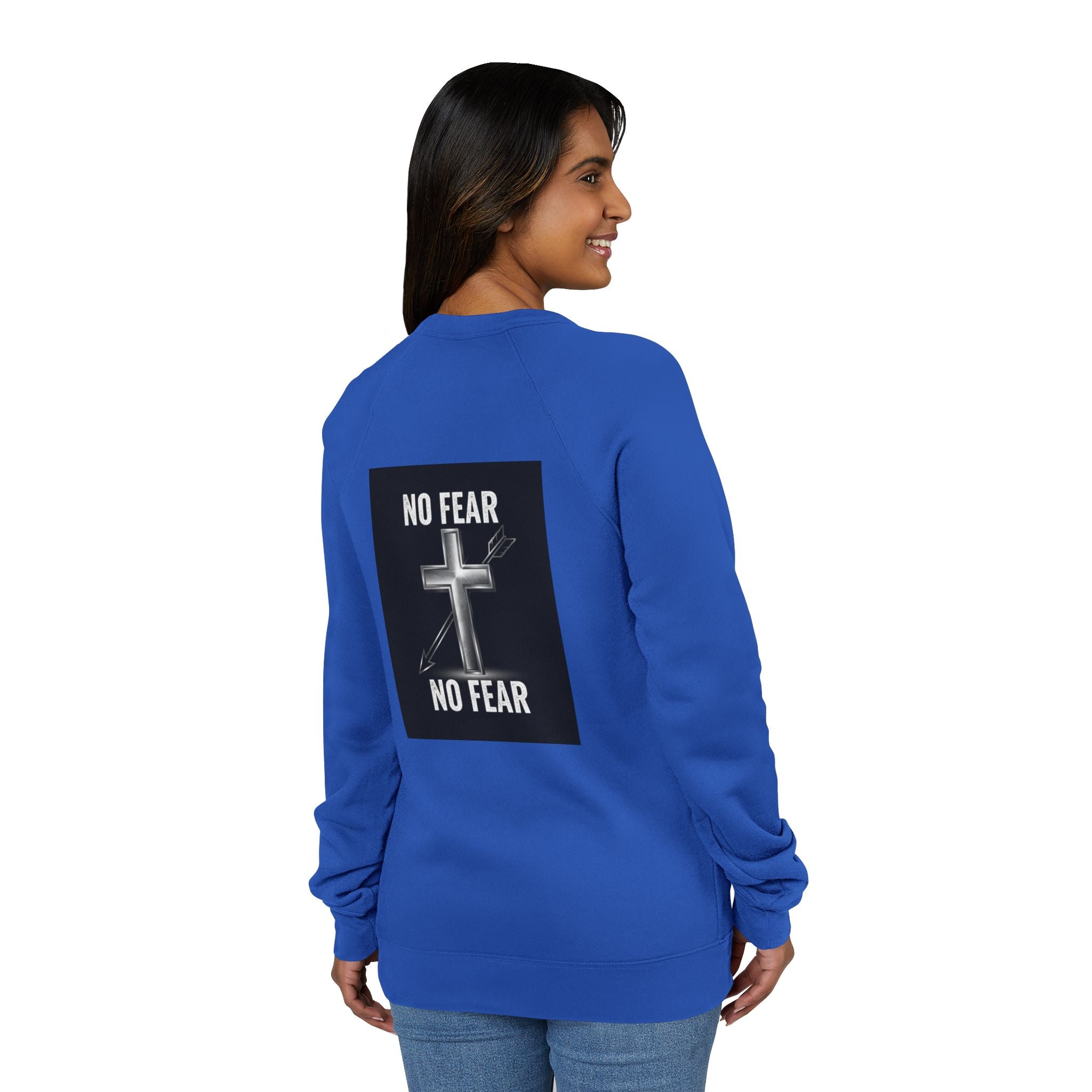 No Fear Cross Sweatshirt — Christian Faith Graphic Raglan