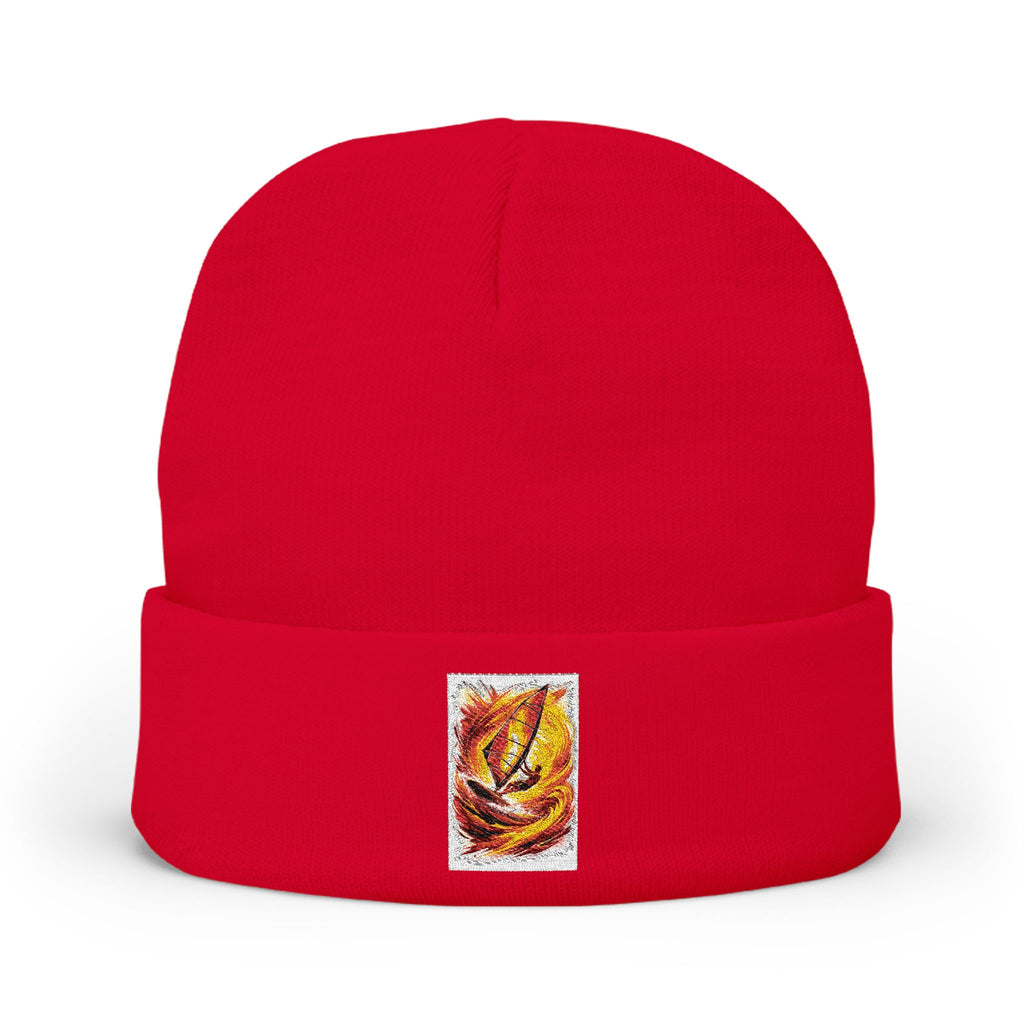 Embroidered Flame Patch Knit Beanie — Cozy Fire-Inspired Winter Hat