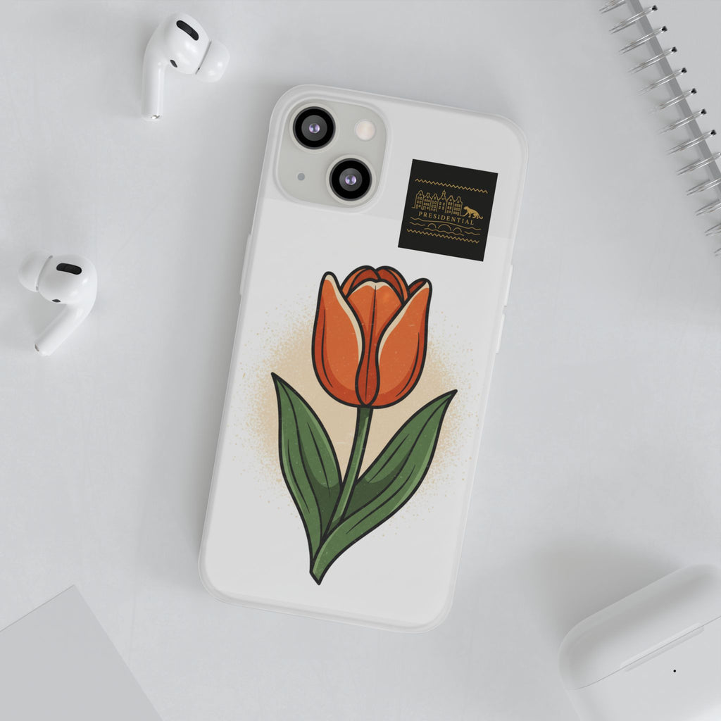 Orange Tulip Phone Case – Floral Flexi Case for Women, Spring Gift