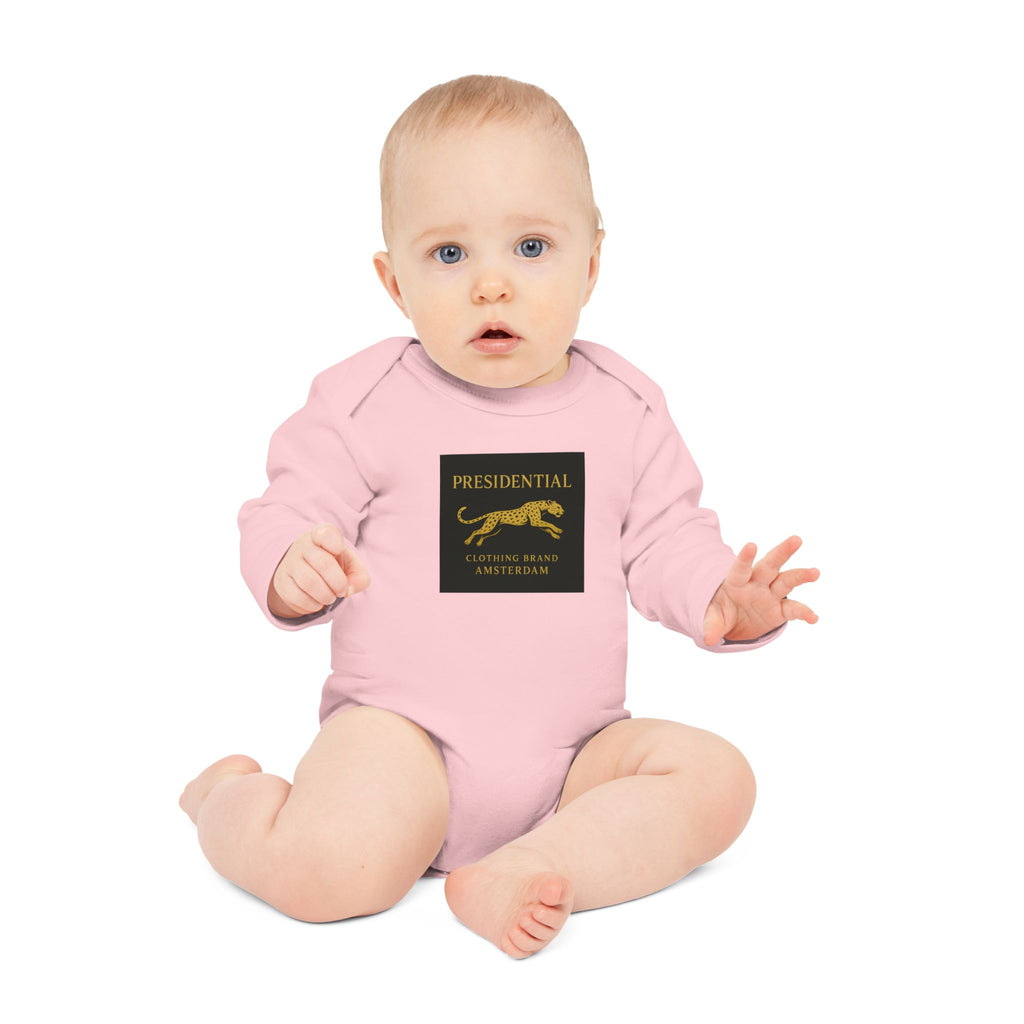 Baby Bodysuit — 'Presidential' Gold Leopard Organic Long-Sleeve Onesie