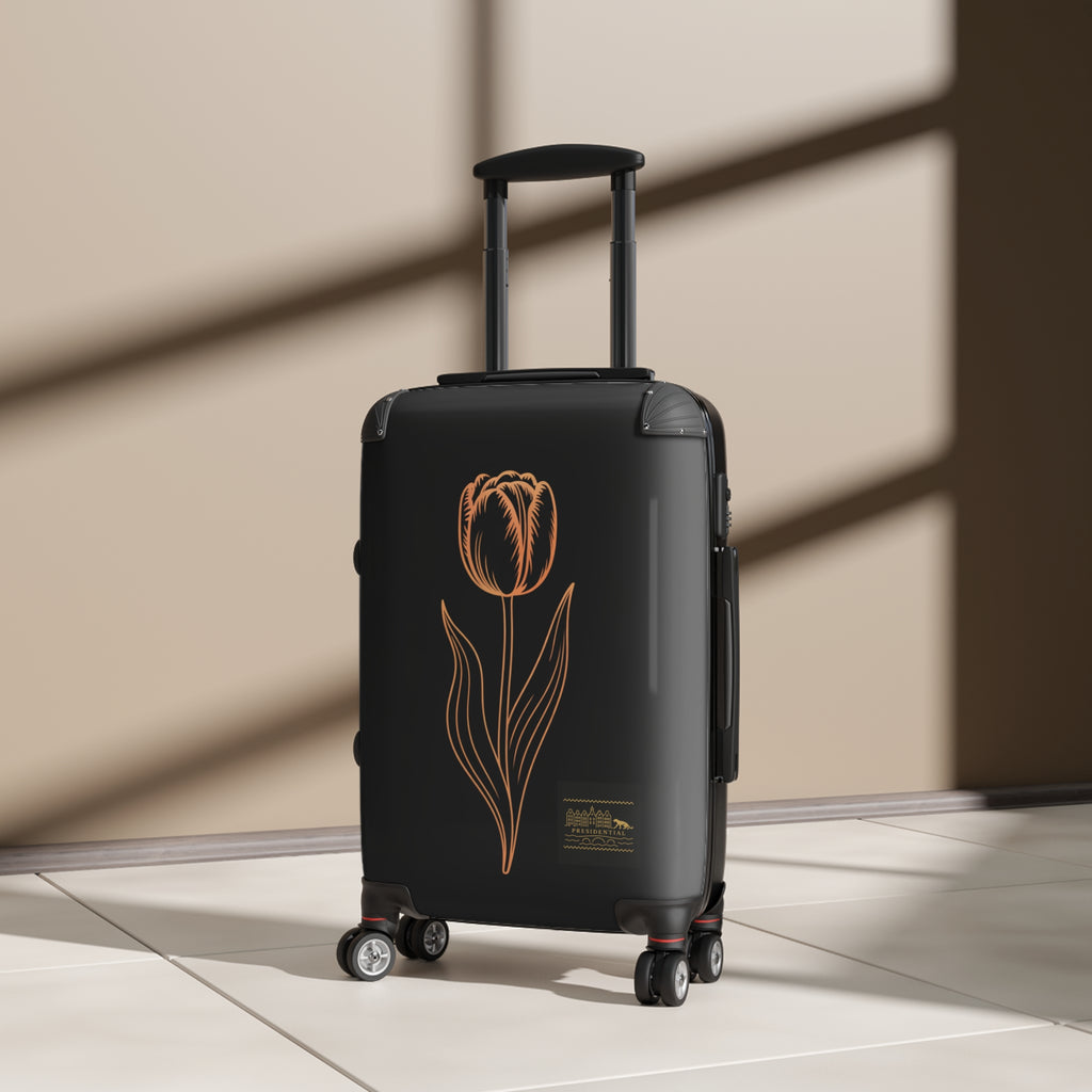 Carry-On Suitcase with Minimal Gold Tulip Design – Floral Travel Luggage