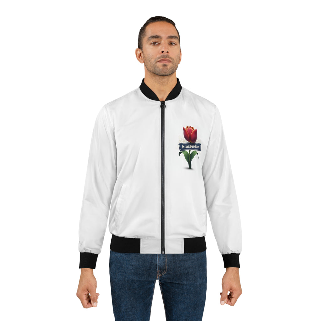 Amsterdam Tulip Bomber Jacket — Crown Emblem Graphic Jacket