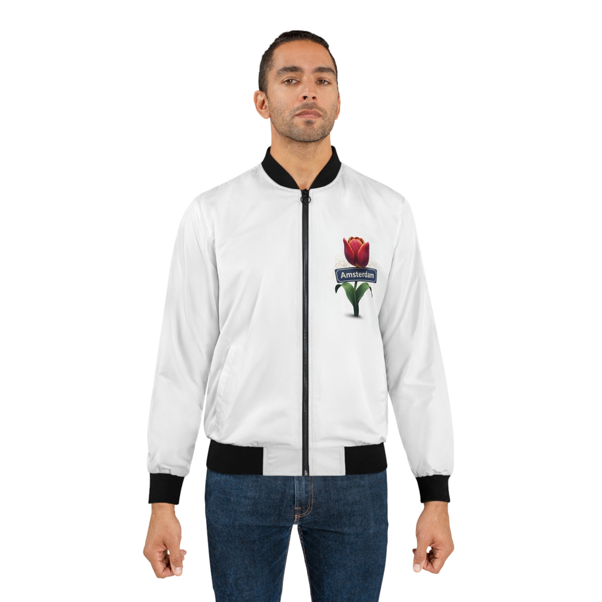 Amsterdam Tulip Bomber Jacket — Crown Emblem Graphic Jacket