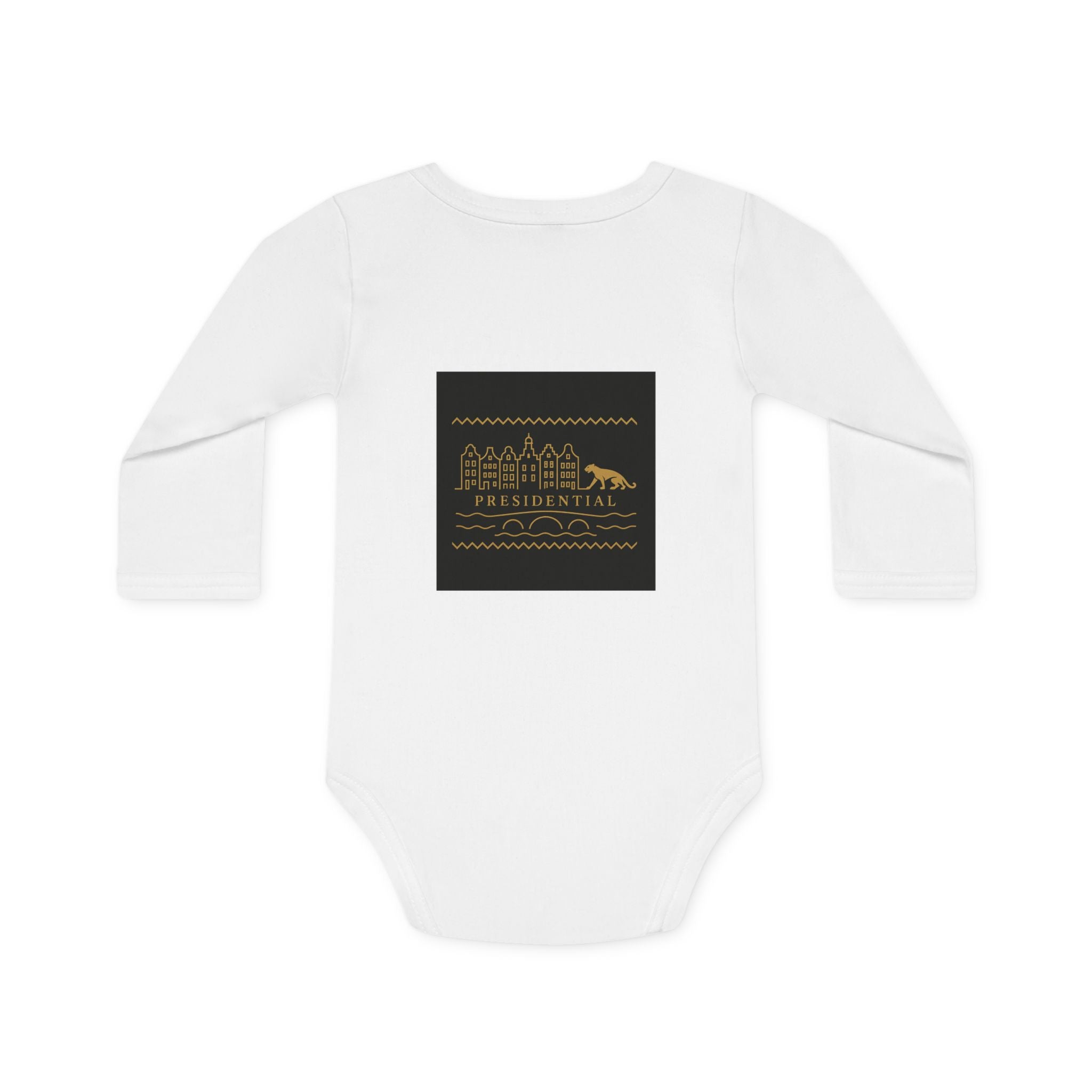Baby Bodysuit — 'Presidential' Gold Leopard Organic Long-Sleeve Onesie