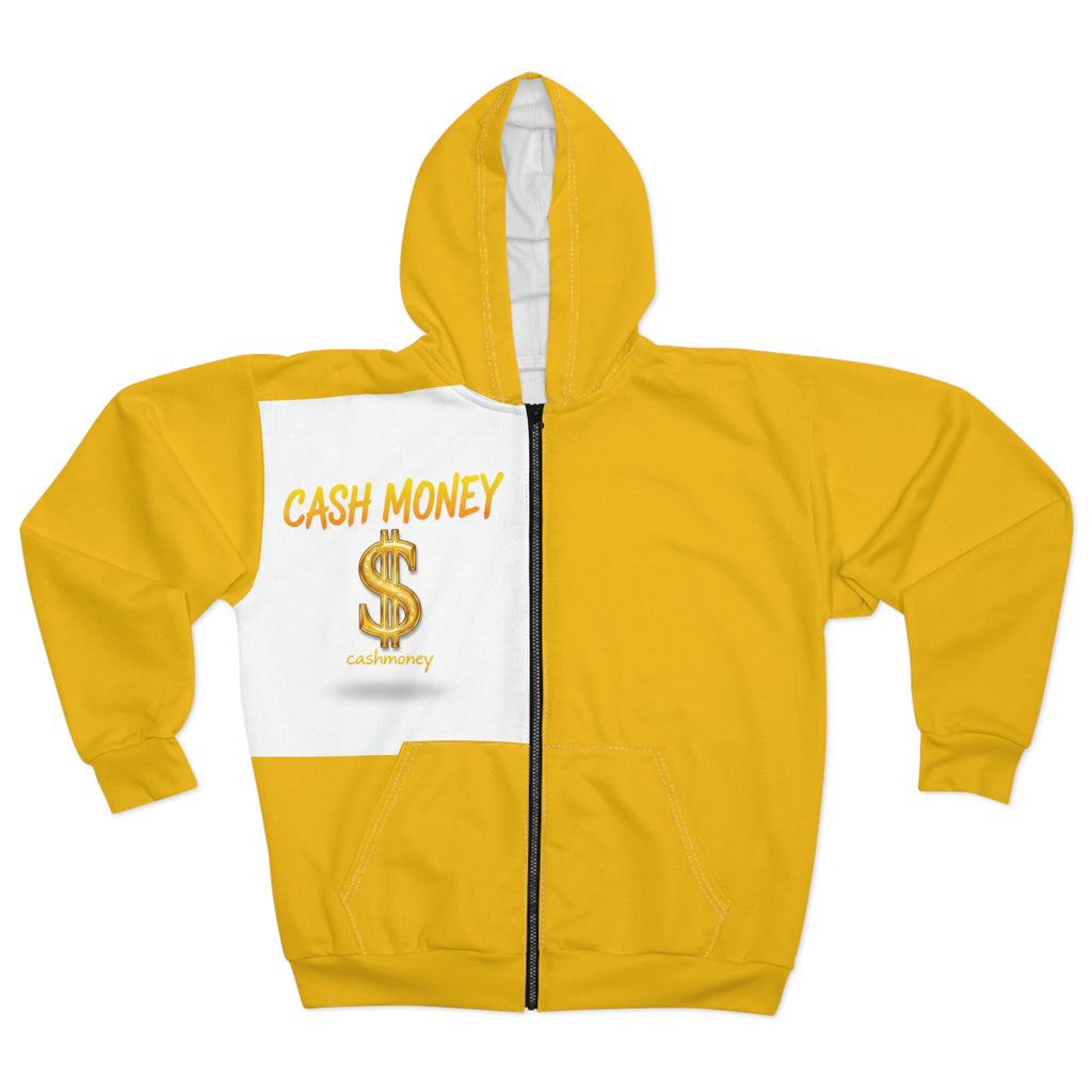 Cash Money Zip Hoodie — Gold Dollar Sign Graphic Zip-Up