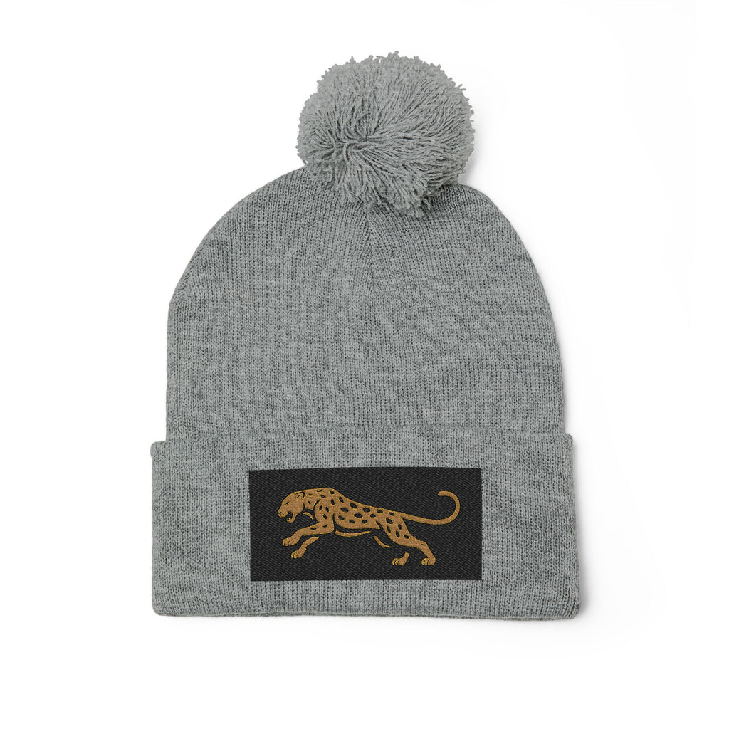 Embroidered Leopard Pom-Pom Knit Cap — Cozy Winter Beanie