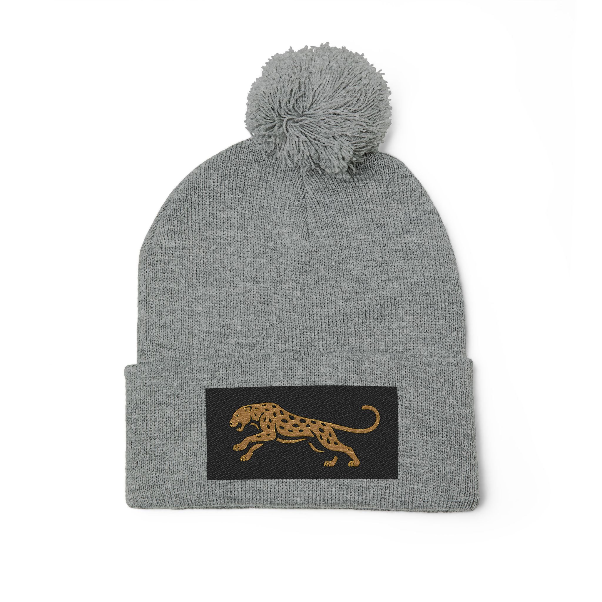Embroidered Leopard Pom-Pom Knit Cap — Cozy Winter Beanie