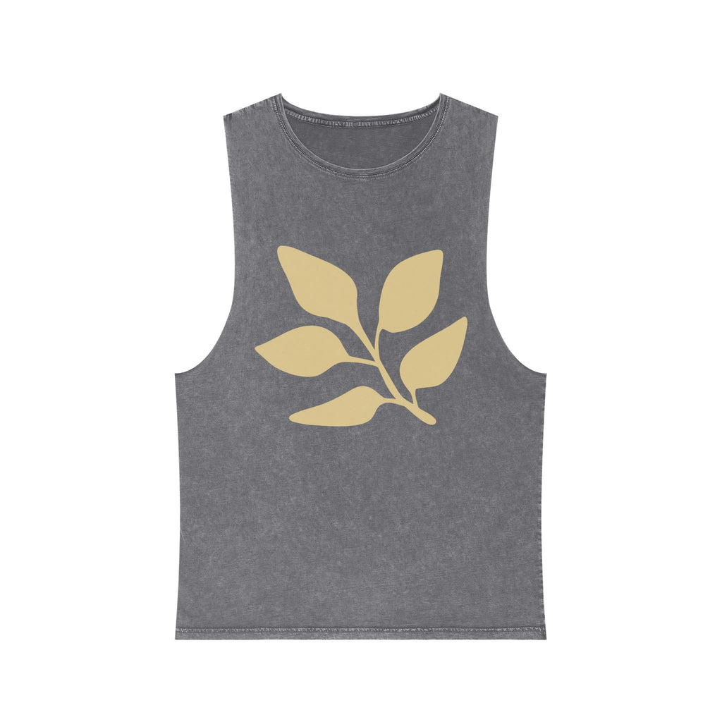 Stonewash Muscle Tank — Minimal Gold Leaf & Panther Graphic