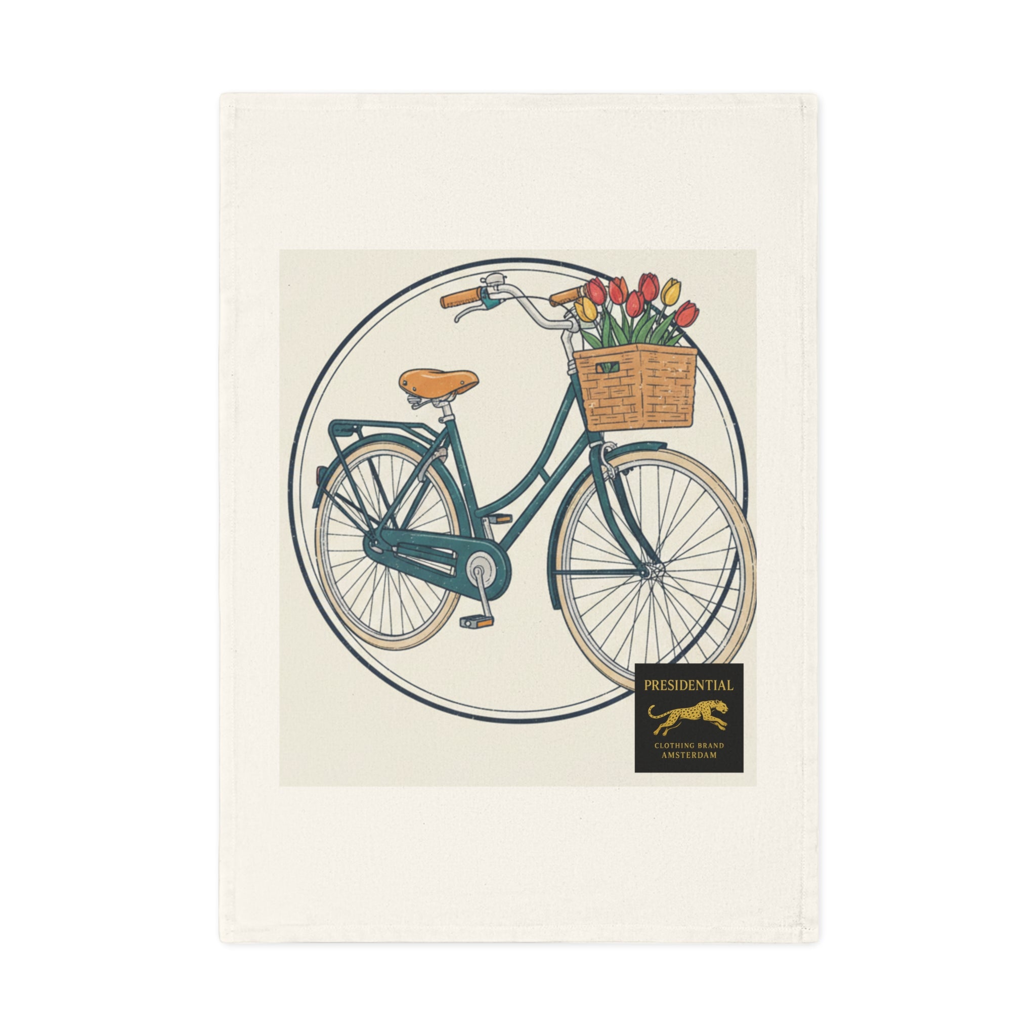 Vintage Bicycle with Tulips Cotton Tea Towel
