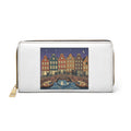 Zipper Wallet — Cute Cityscape & Heart Zip Wallet (Nighttime Row Houses Design)