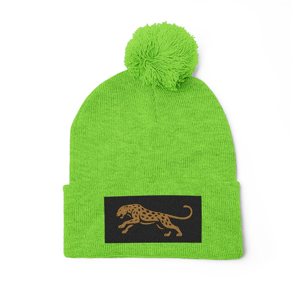 Embroidered Leopard Pom-Pom Knit Cap — Cozy Winter Beanie
