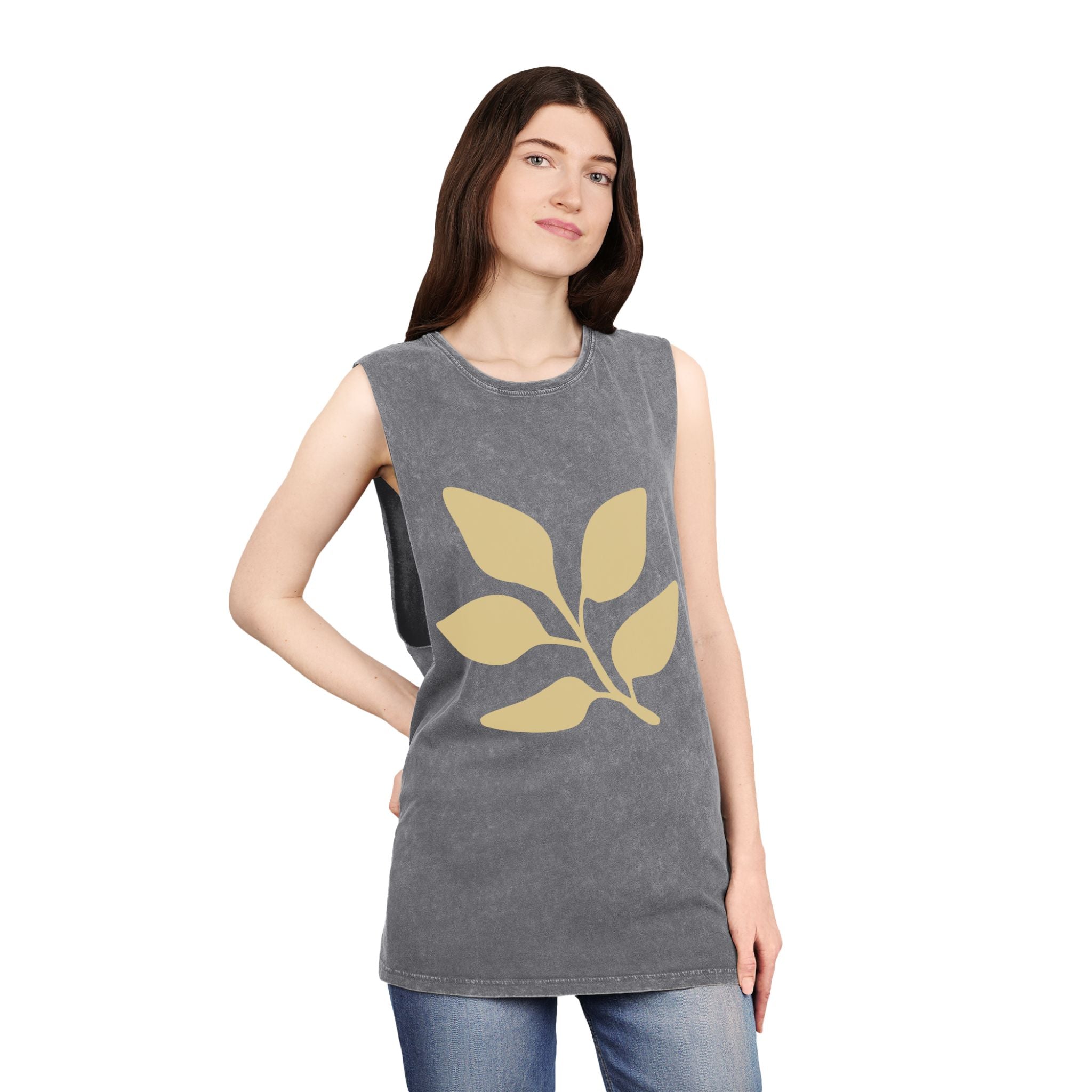 Stonewash Muscle Tank — Minimal Gold Leaf & Panther Graphic