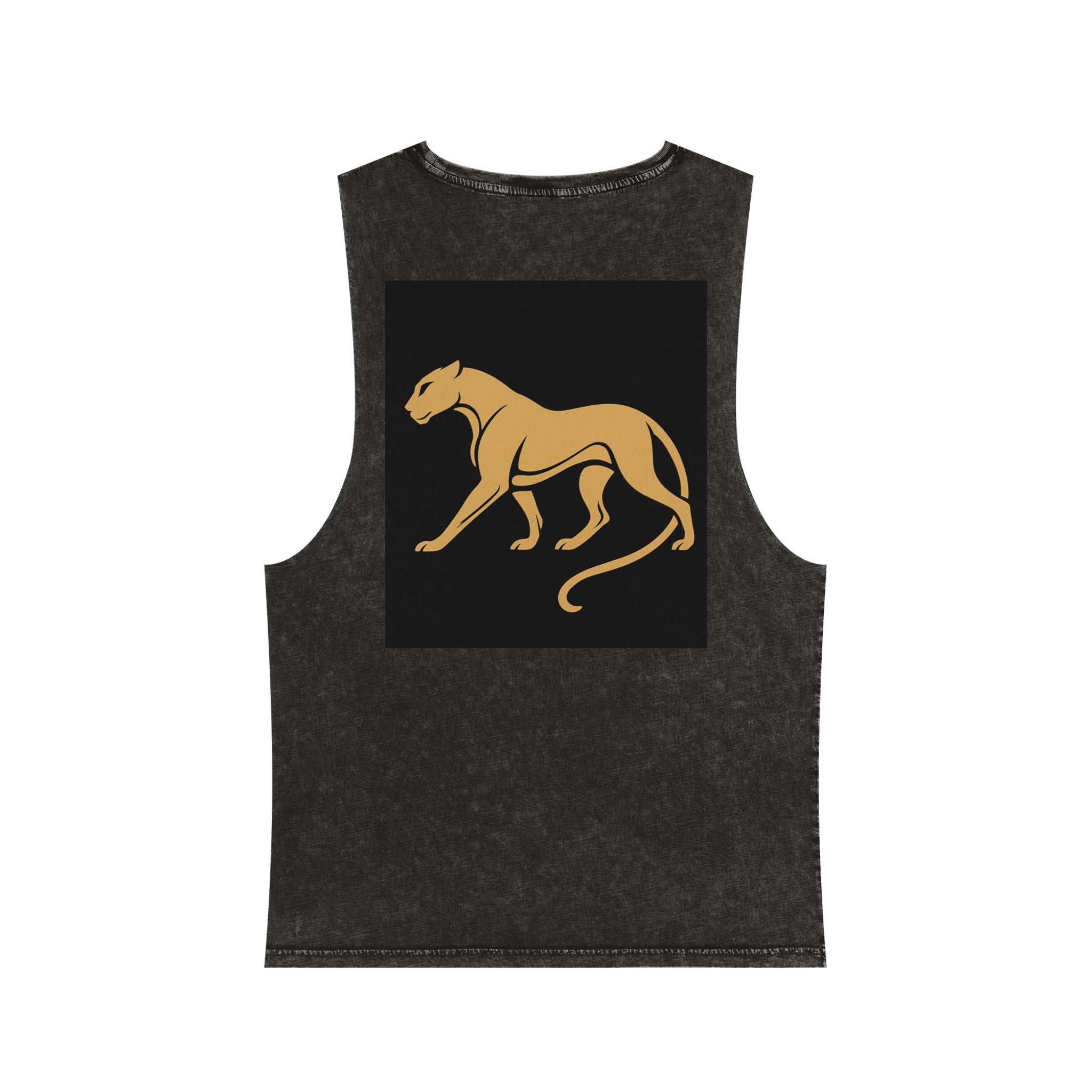 Stonewash Muscle Tank — Minimal Gold Leaf & Panther Graphic