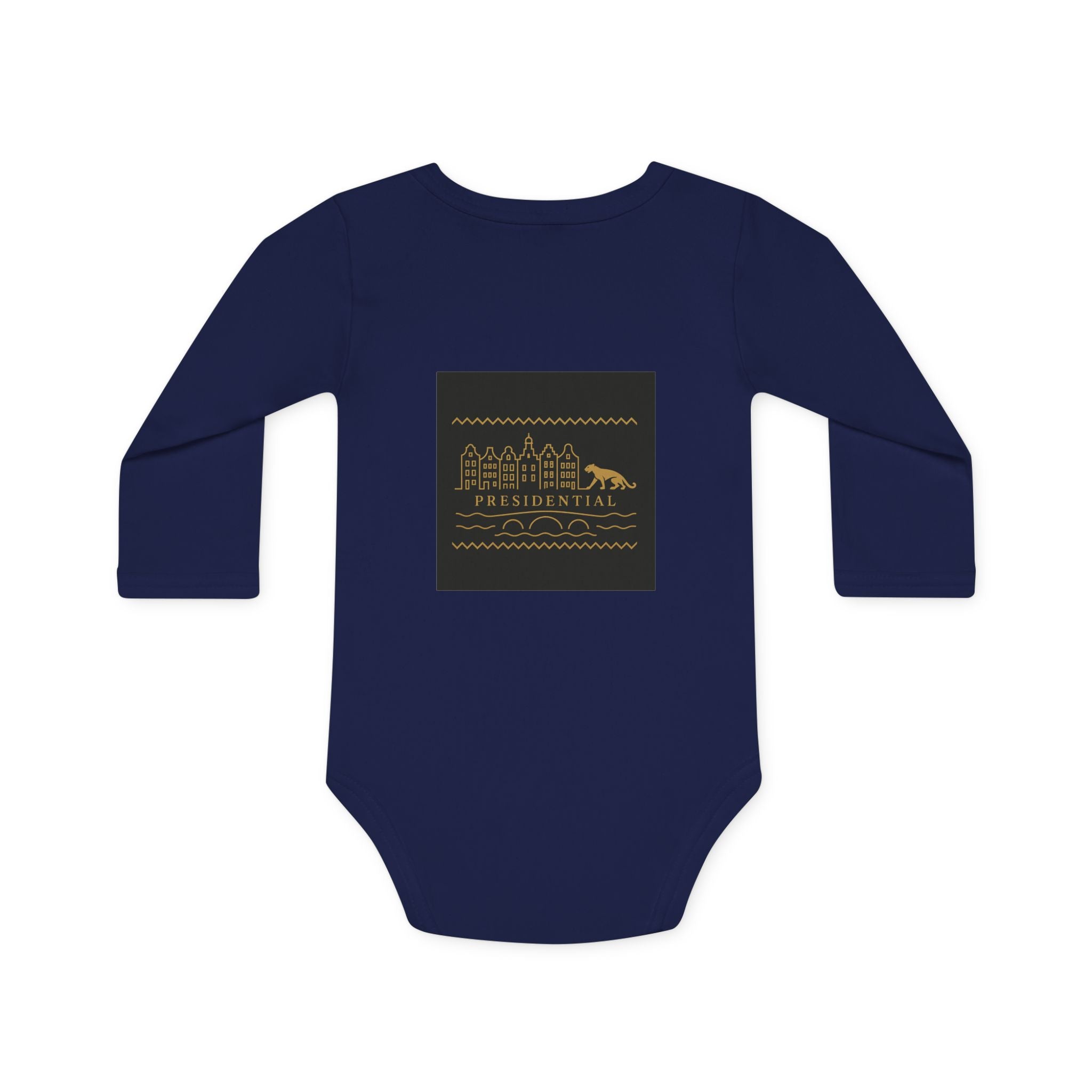 Baby Bodysuit — 'Presidential' Gold Leopard Organic Long-Sleeve Onesie