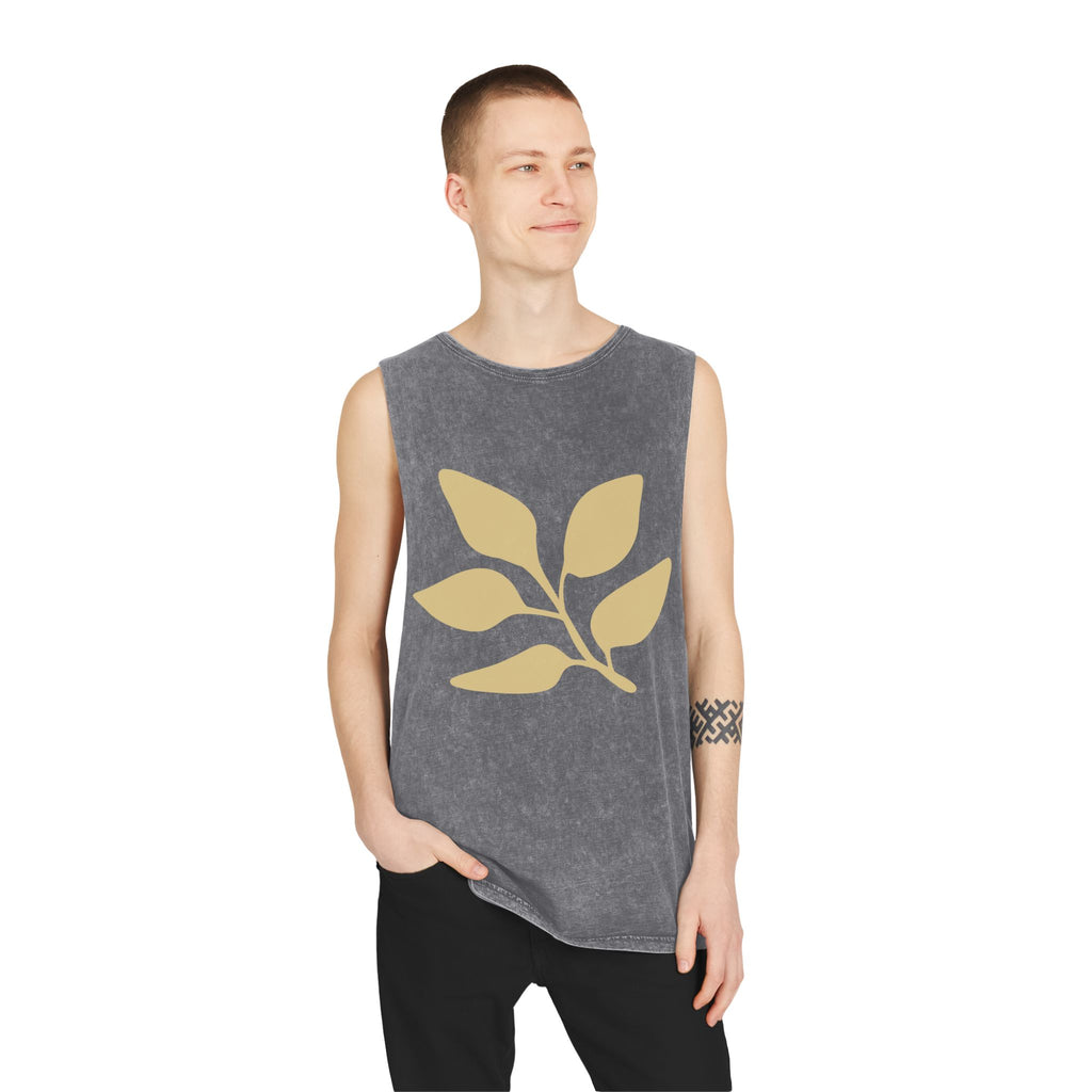 Stonewash Muscle Tank — Minimal Gold Leaf & Panther Graphic