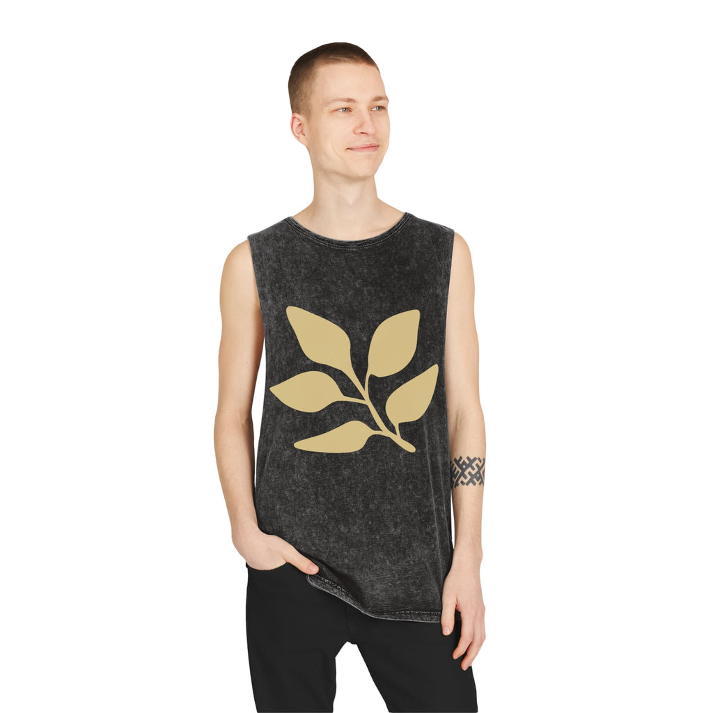 Stonewash Muscle Tank — Minimal Gold Leaf & Panther Graphic