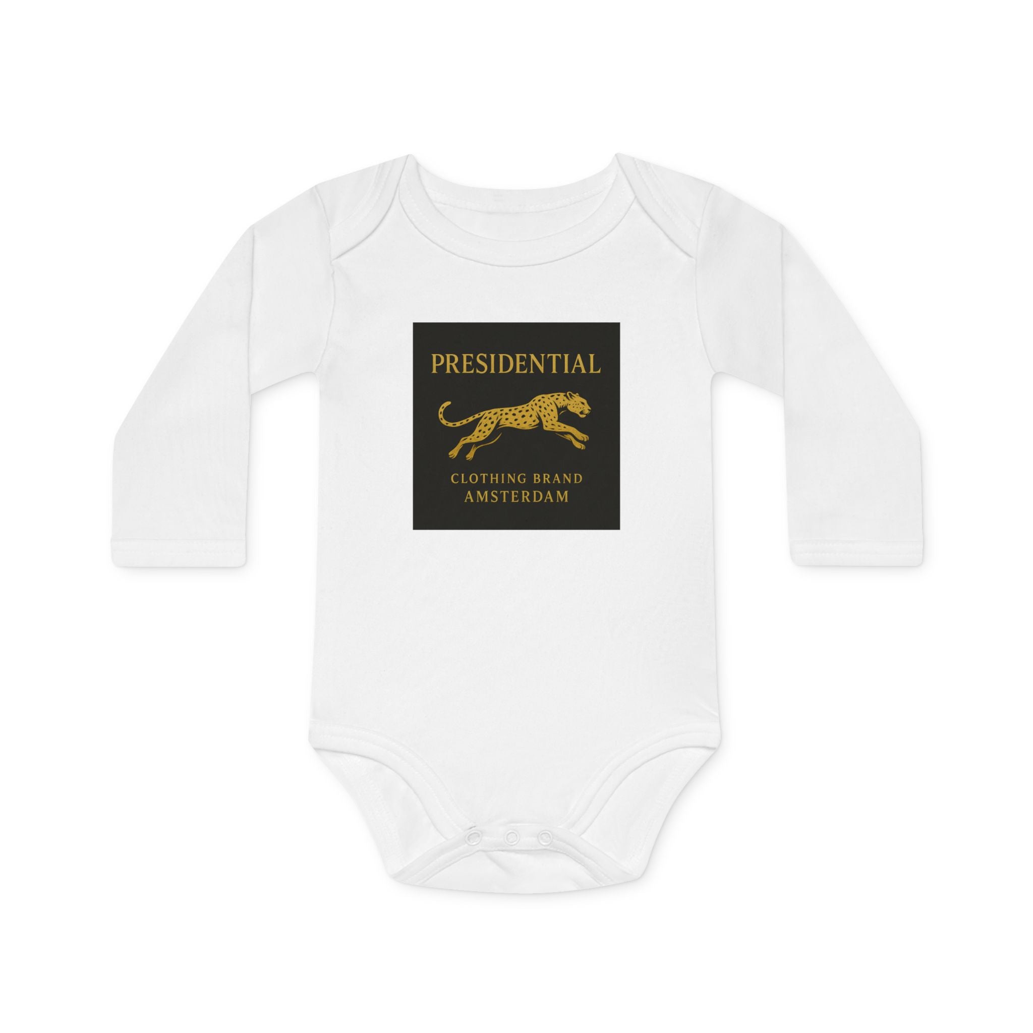 Baby Bodysuit — 'Presidential' Gold Leopard Organic Long-Sleeve Onesie