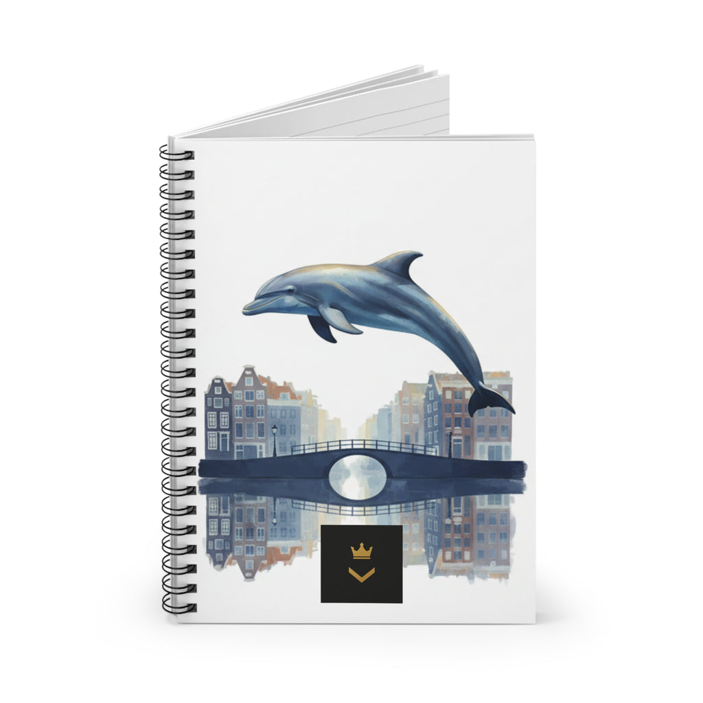 Dolphin Cityscape Spiral Notebook — Ruled Journal for Travel Notes & Daily Sketches