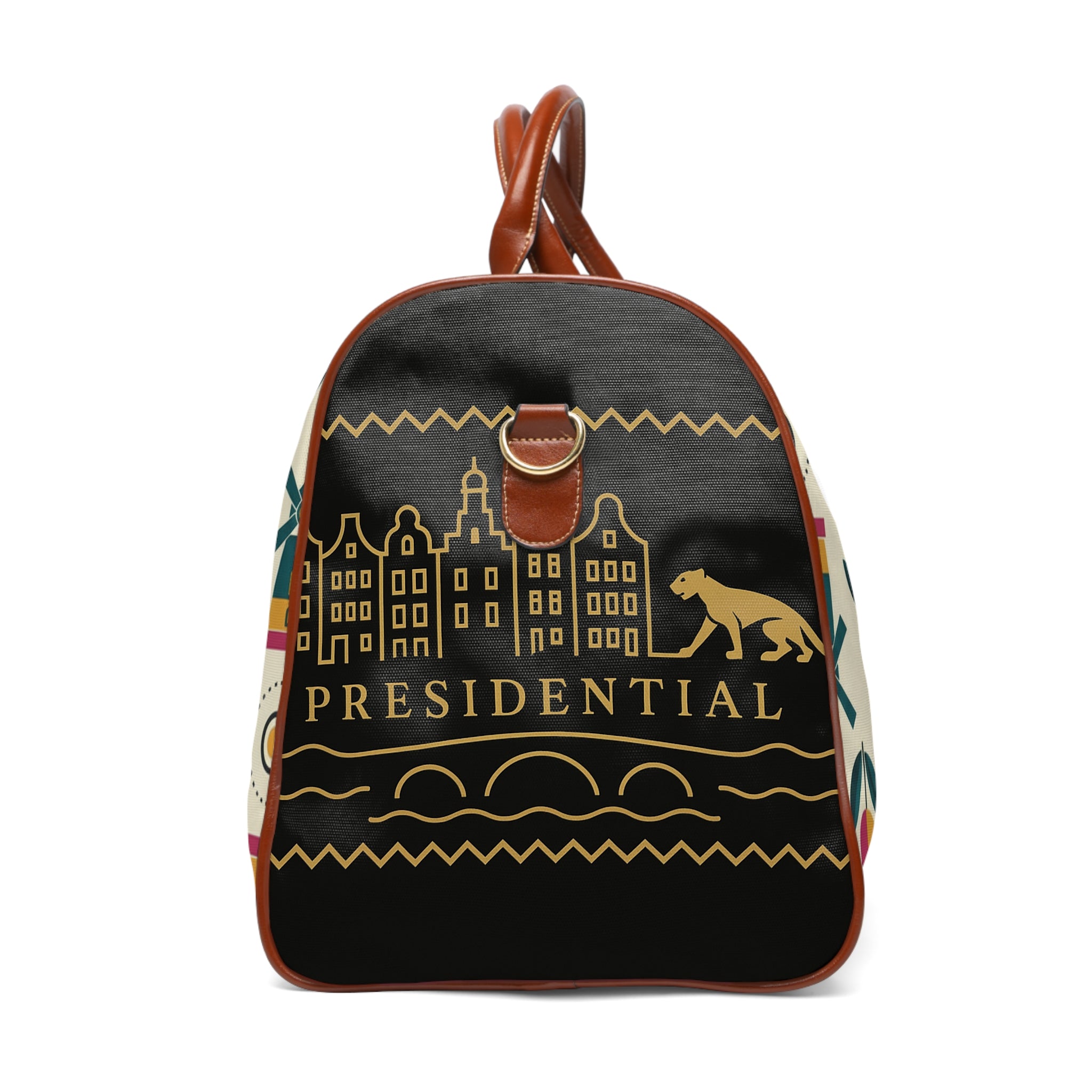 Personalized Waterproof Travel Bag — Monogram Floral & Cityscape Duffle