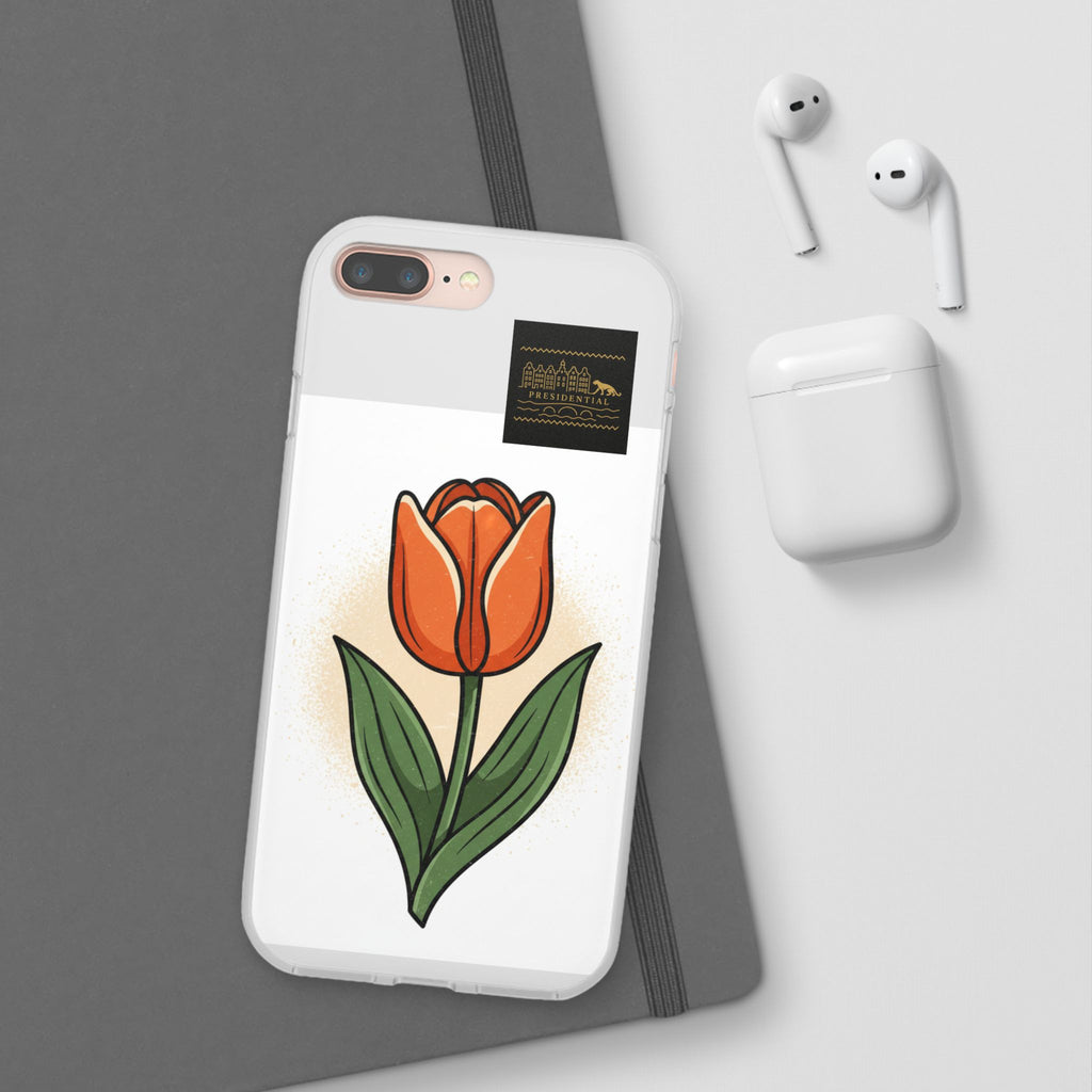Orange Tulip Phone Case – Floral Flexi Case for Women, Spring Gift