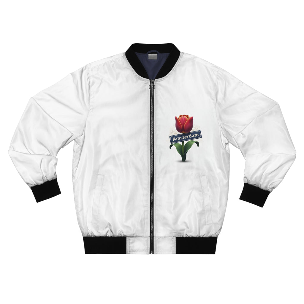Amsterdam Tulip Bomber Jacket — Crown Emblem Graphic Jacket