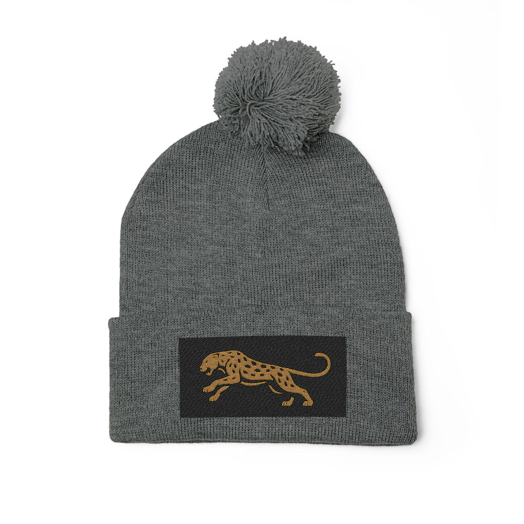 Embroidered Leopard Pom-Pom Knit Cap — Cozy Winter Beanie