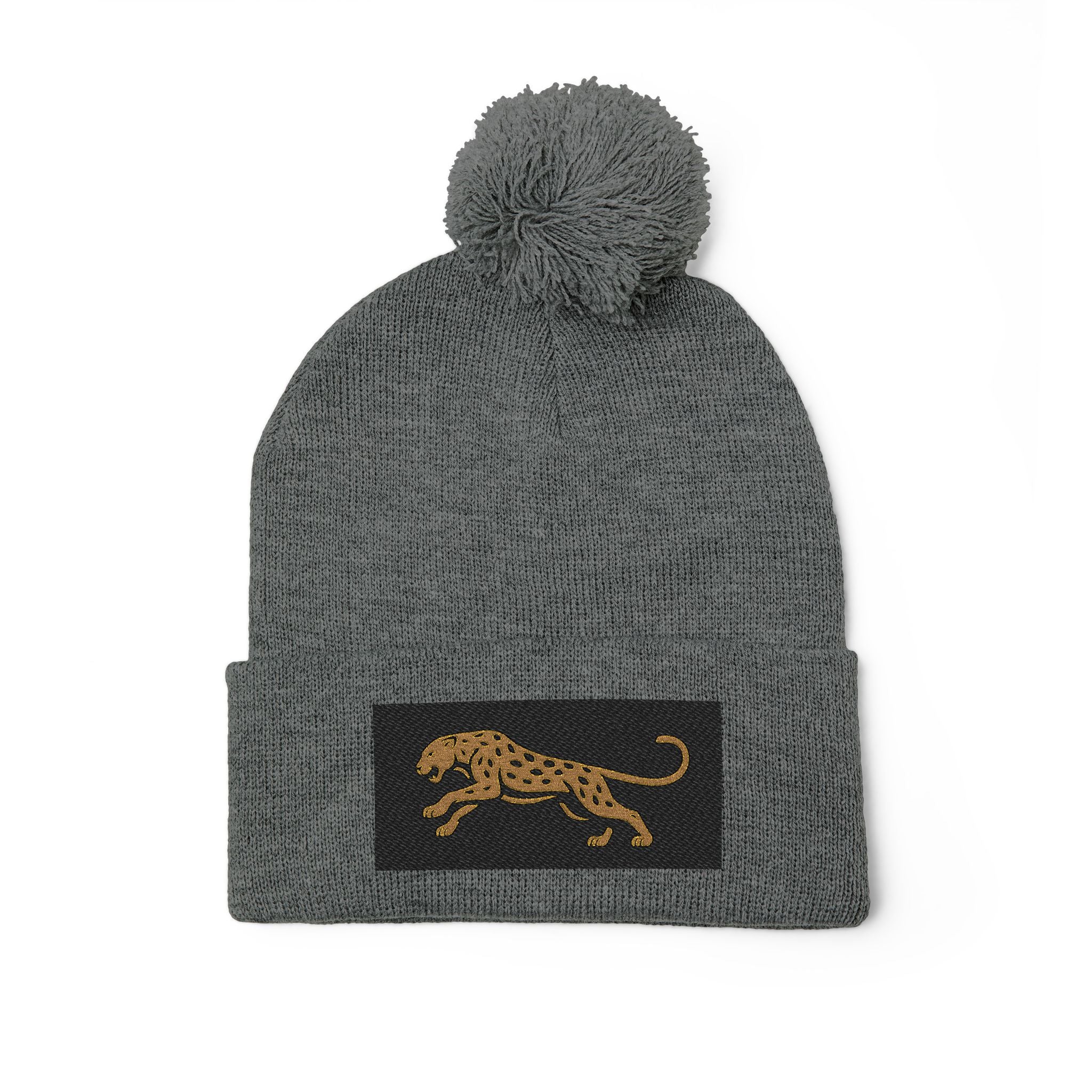 Embroidered Leopard Pom-Pom Knit Cap — Cozy Winter Beanie