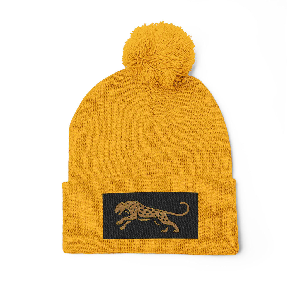Embroidered Leopard Pom-Pom Knit Cap — Cozy Winter Beanie