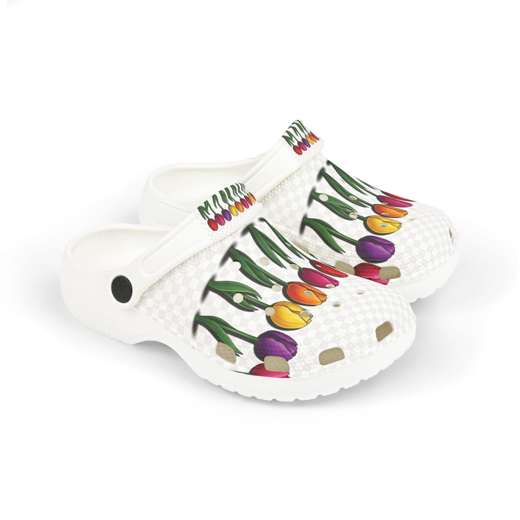 Kids Floral Tulip Foam Clogs — White EVA Slip-On Shoes